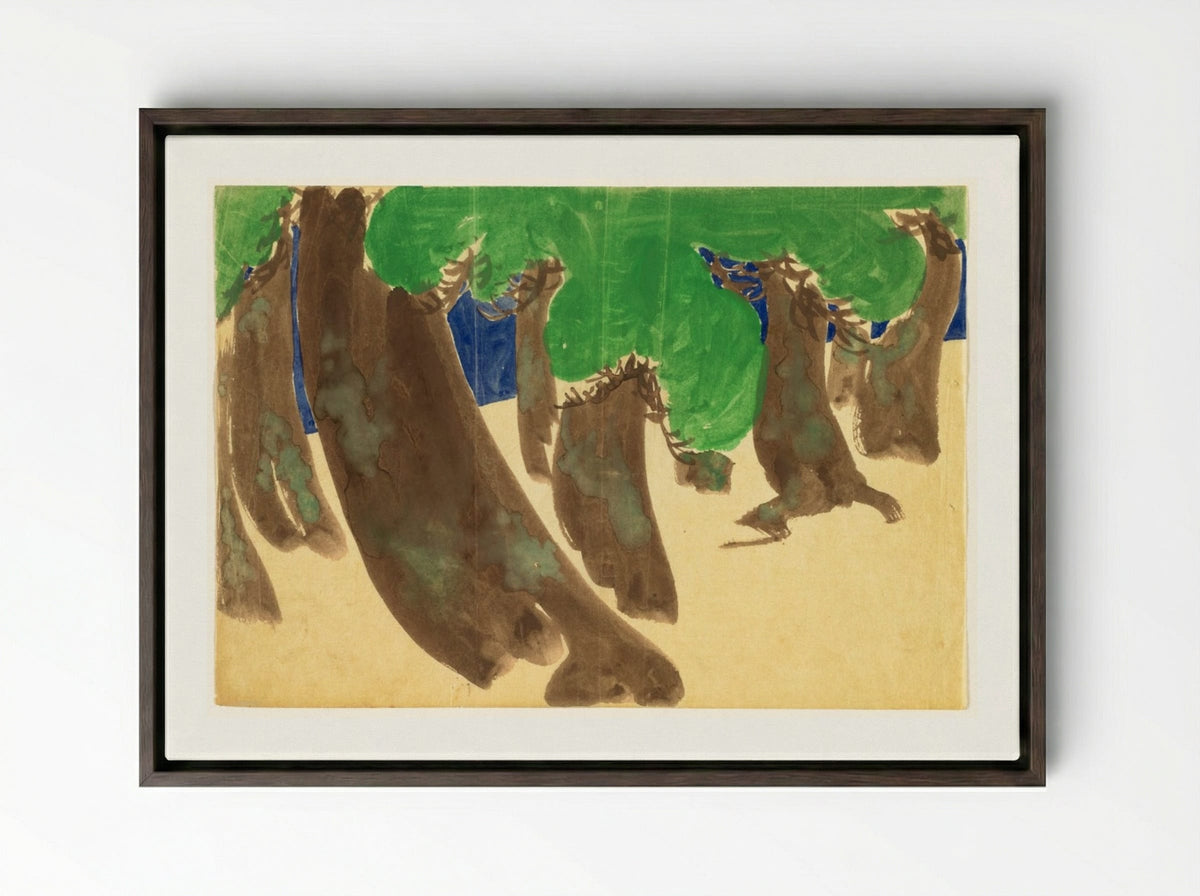Windswept Pines - Kamisaka Sekka - Framed Canvas Dark Wood