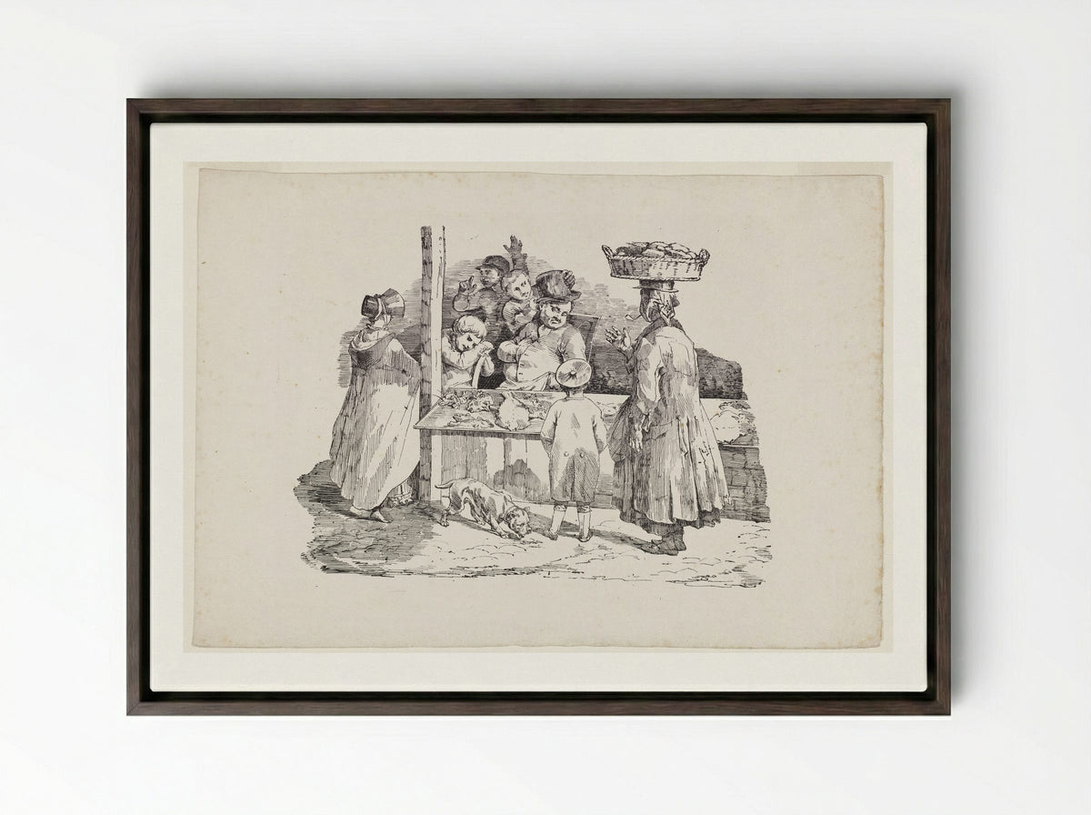 The Sleeping Fishmonger - Théodore Géricault - Framed Canvas Dark Wood