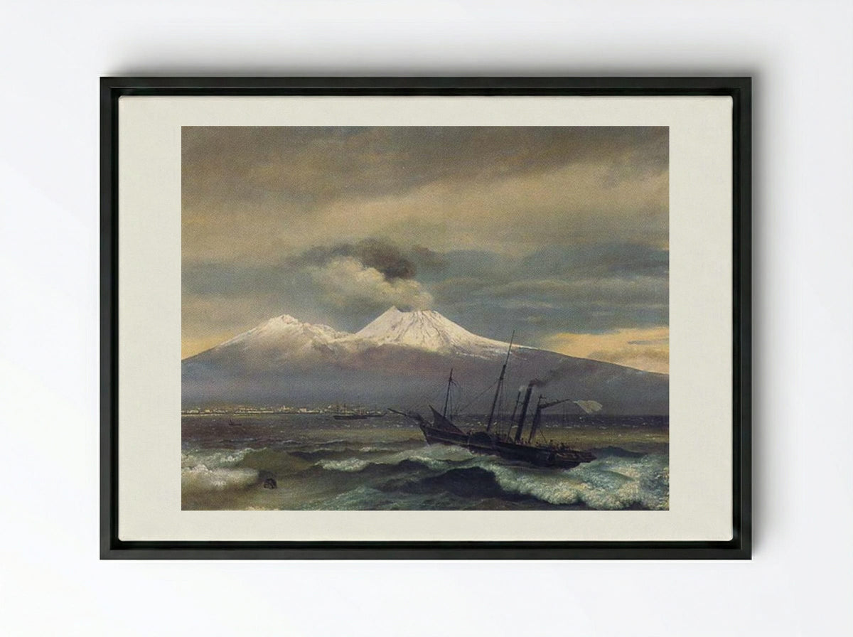 View of Mount Vesuvius in Winter - Orest Kiprensky - Framed Canvas Black