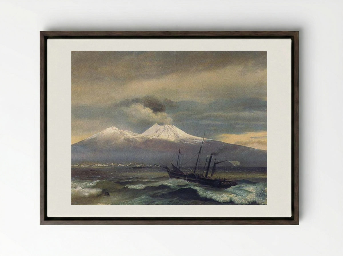 View of Mount Vesuvius in Winter - Orest Kiprensky - Framed Canvas Dark Wood