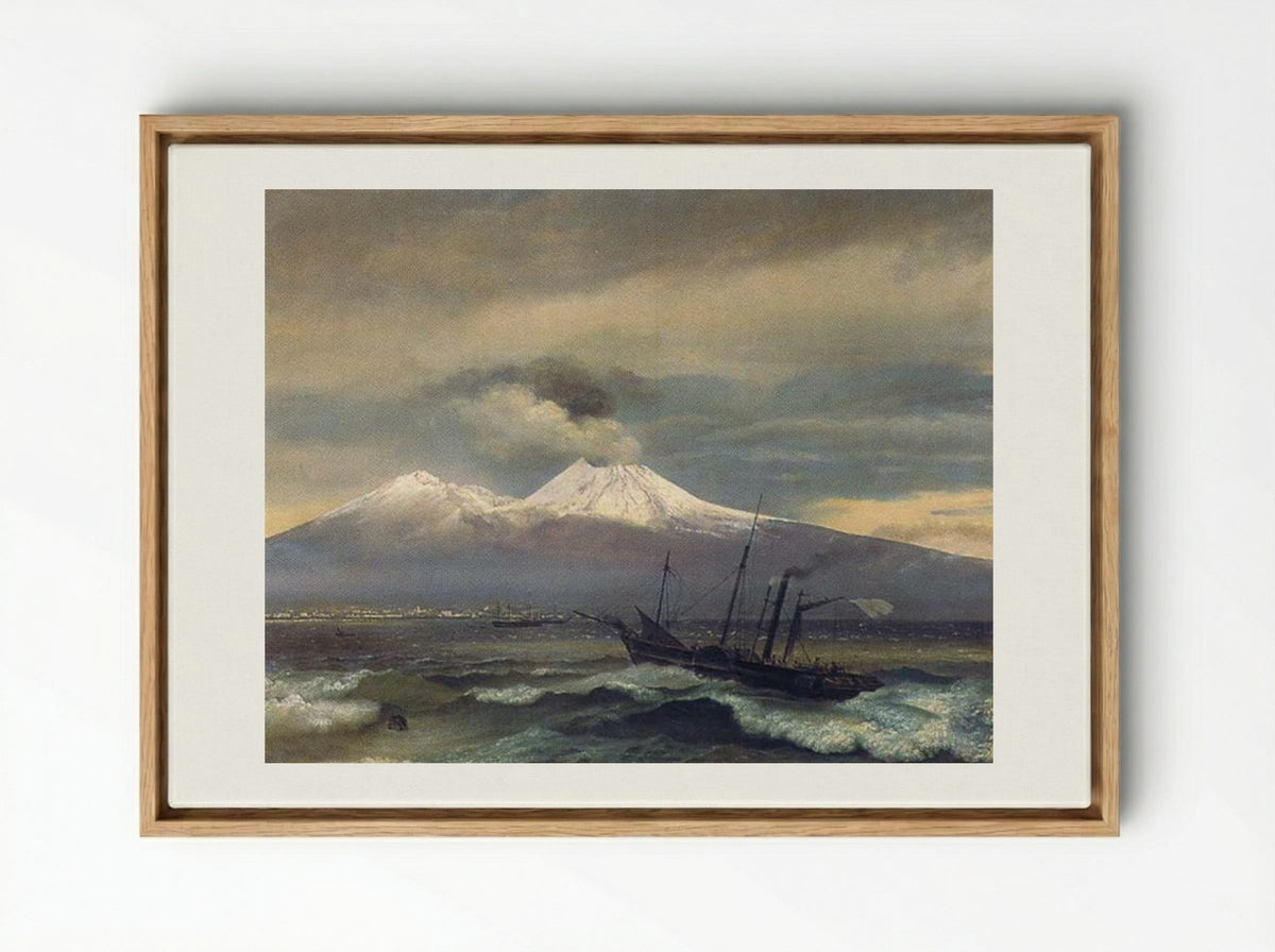 View of Mount Vesuvius in Winter - Orest Kiprensky - Framed Canvas Wood