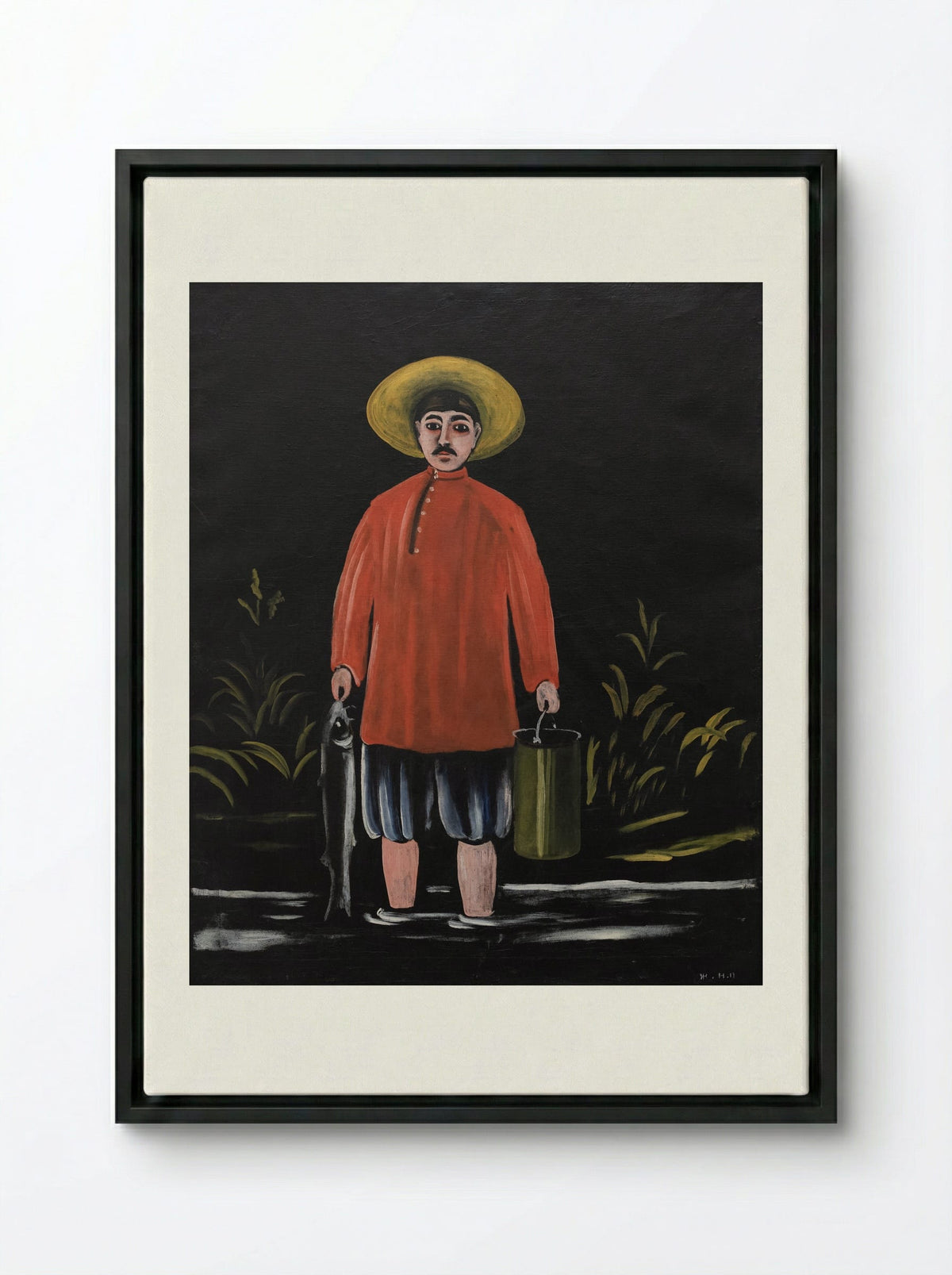 Fisherman in a Red Shirt - Niko Pirosmani - Framed Canvas Black