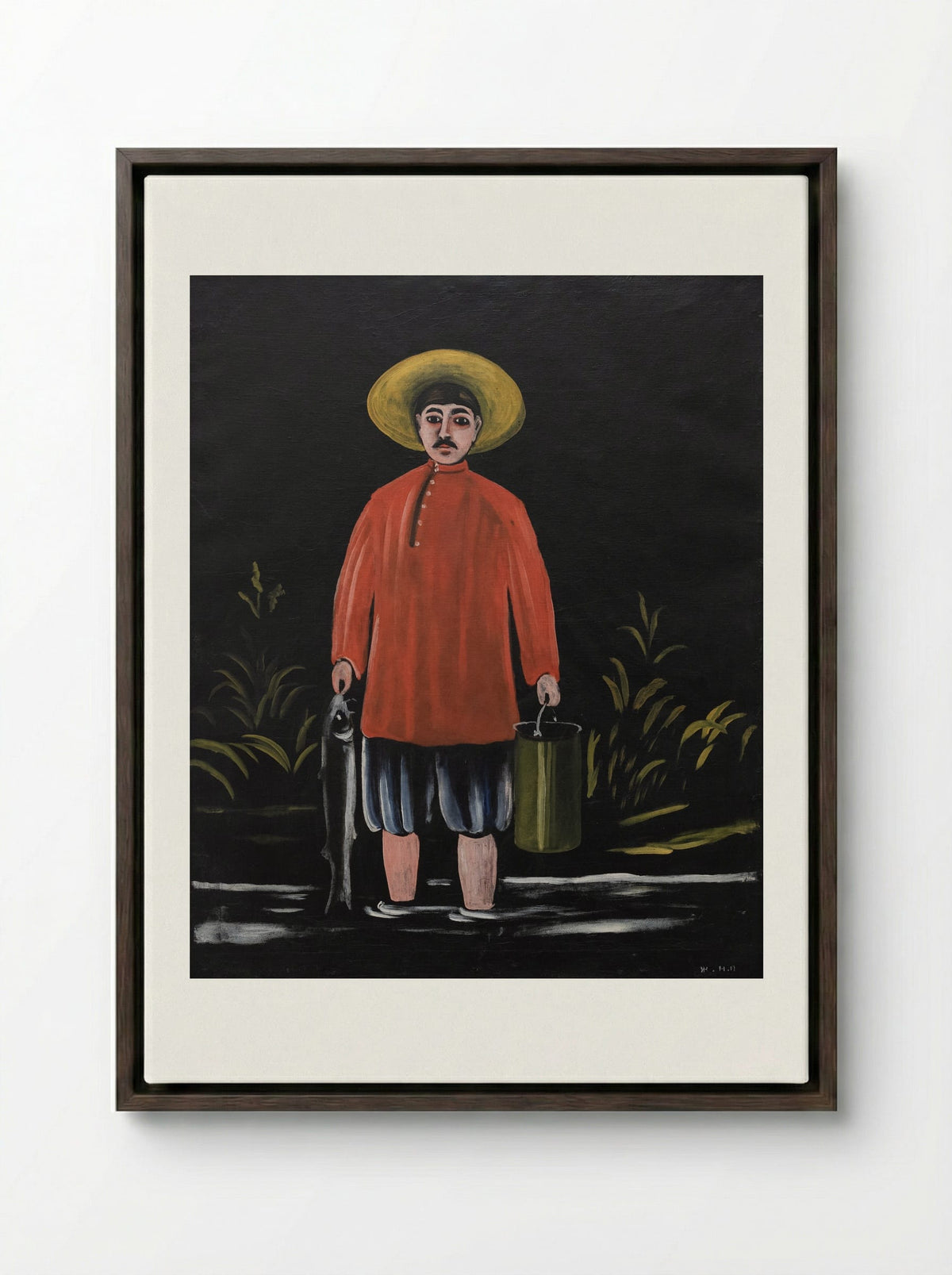 Fisherman in a Red Shirt - Niko Pirosmani - Framed Canvas Dark Wood