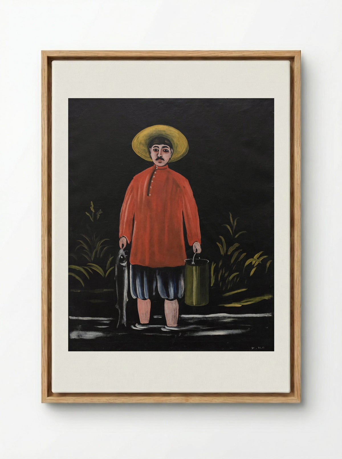 Fisherman in a Red Shirt - Niko Pirosmani - Framed Canvas Wood