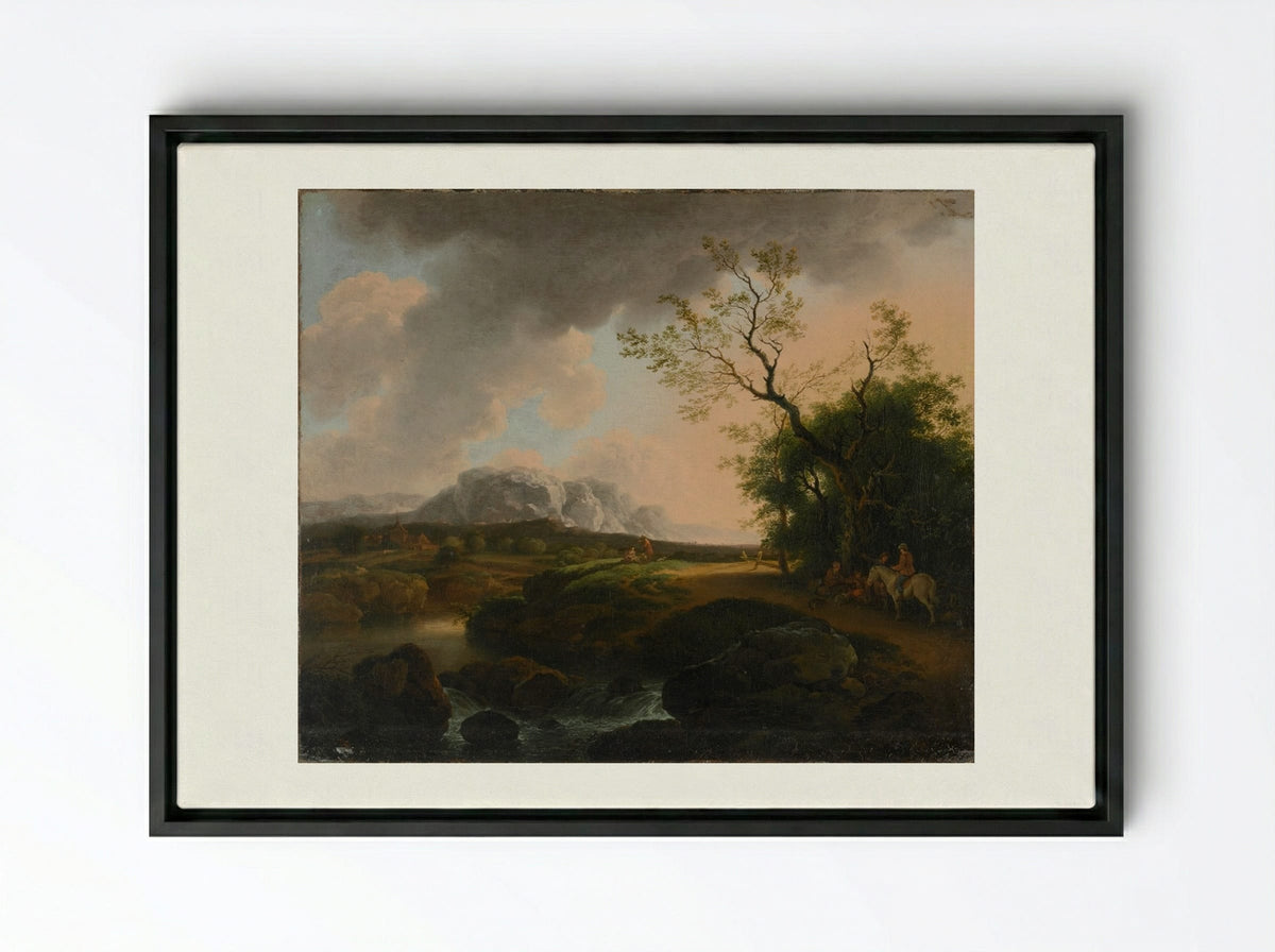 Landscape with Travelers - Ferdinand Kobell - Framed Canvas Black