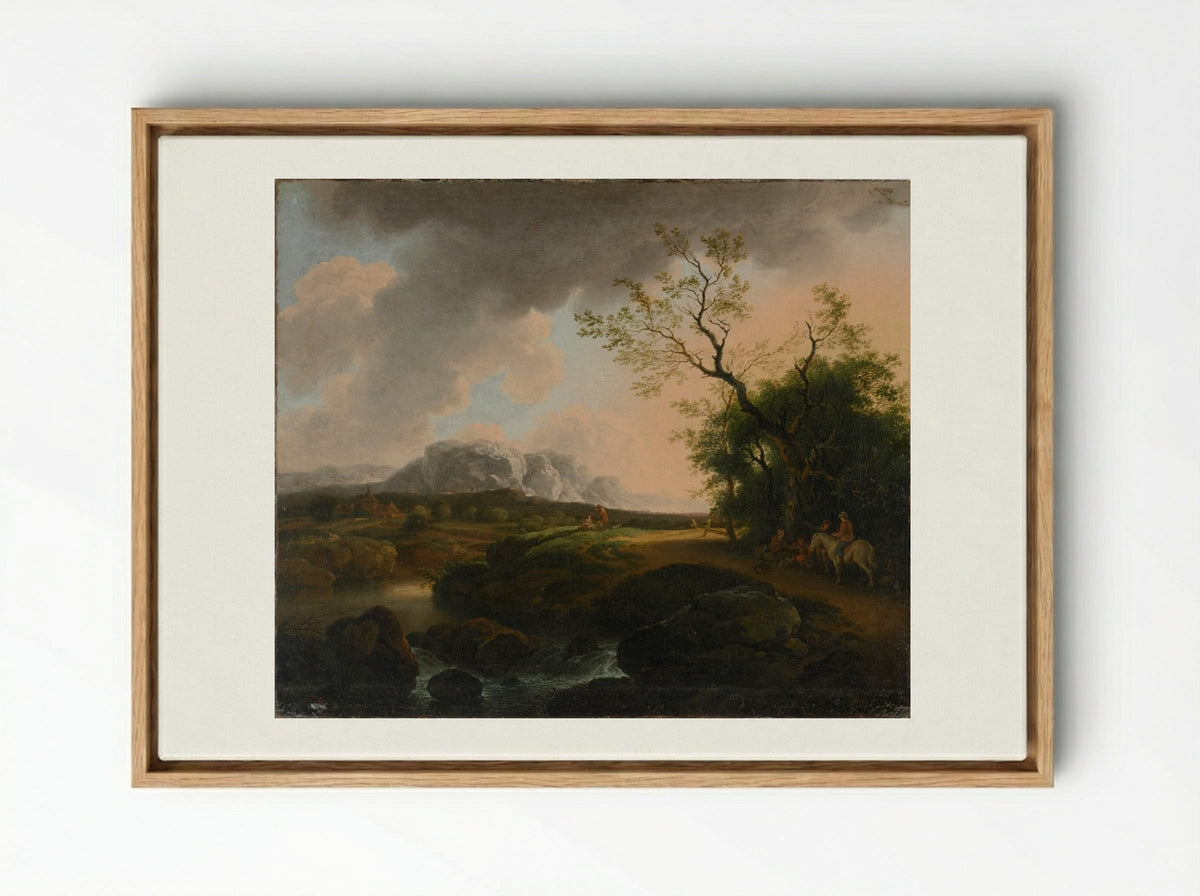Landscape with Travelers - Ferdinand Kobell - Framed Canvas Wood