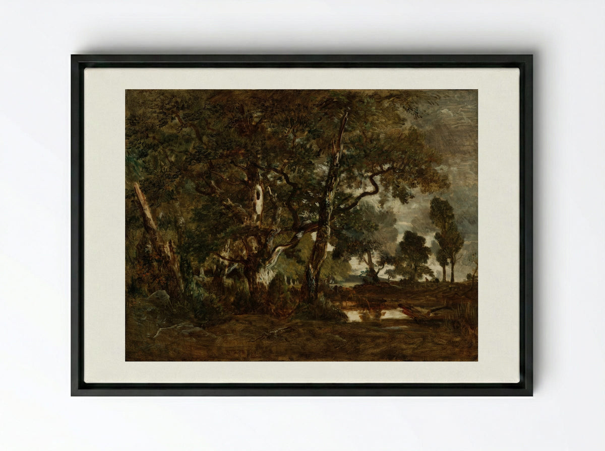 Rendez-vous de chasse, Forest of Fontainebleau - Théodore Rousseau - Framed Canvas Black