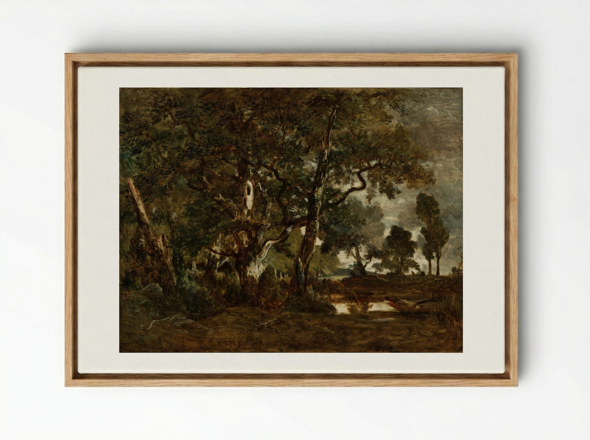 Rendez-vous de chasse, Forest of Fontainebleau - Théodore Rousseau - Framed Canvas Wood