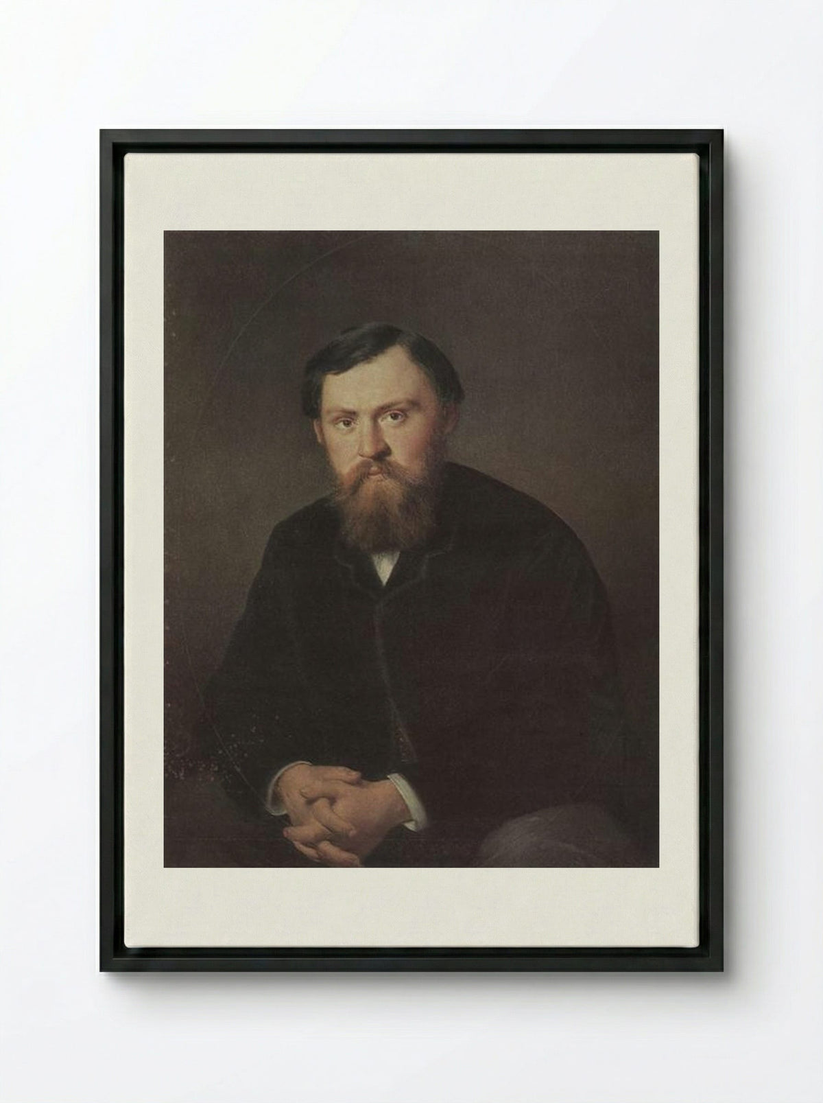 Portrait of A. A. Borisov - Vasily Perov - Framed Canvas Black