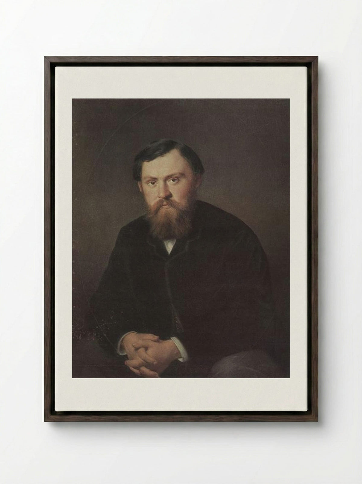 Portrait of A. A. Borisov - Vasily Perov - Framed Canvas Dark Wood
