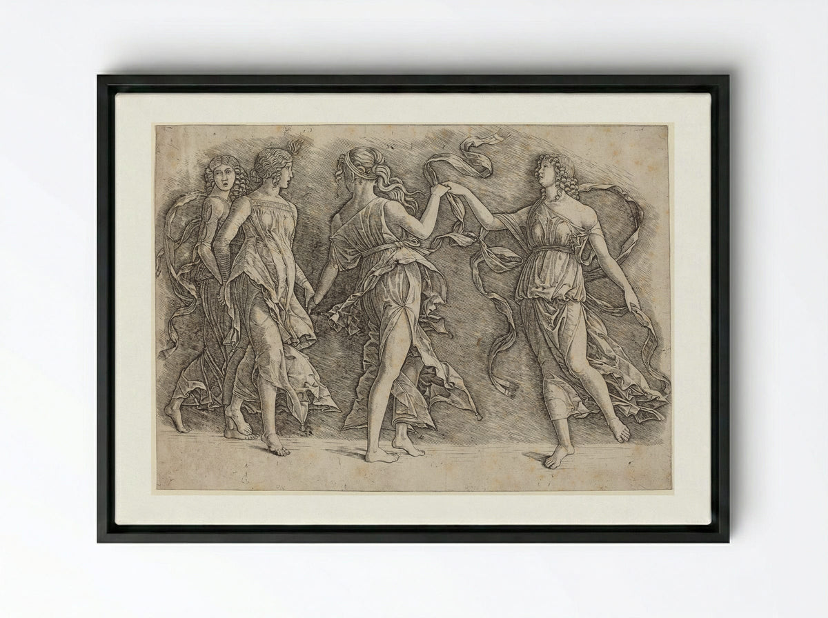 Four Women Dancing - Andrea Mantegna - Framed Canvas Black