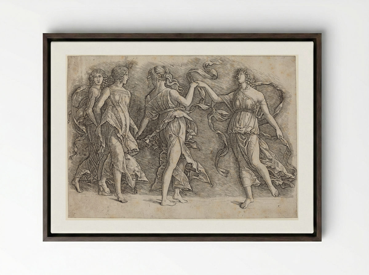 Four Women Dancing - Andrea Mantegna - Framed Canvas Dark Wood