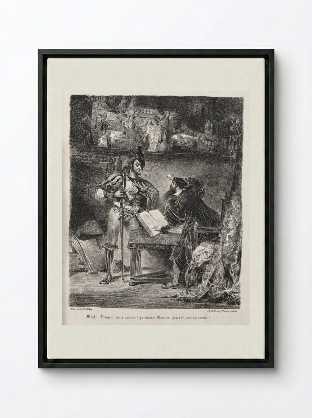 Méphistophélés visits Faust - Eugène Delacroix - Framed Canvas Black