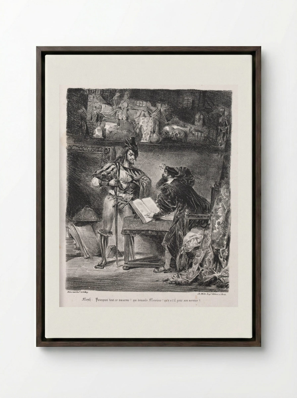 Méphistophélés visits Faust - Eugène Delacroix - Framed Canvas Dark Wood