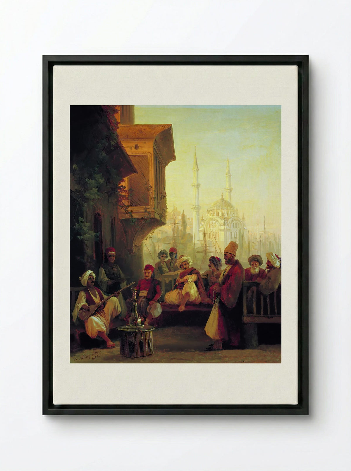 Coffee house by the Ortaköy Mosque in Constantinople - Ivan Aivazovsky - Framed Canvas Black