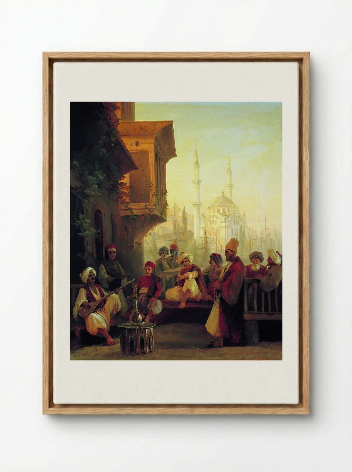 Coffee house by the Ortaköy Mosque in Constantinople - Ivan Aivazovsky - Framed Canvas Wood