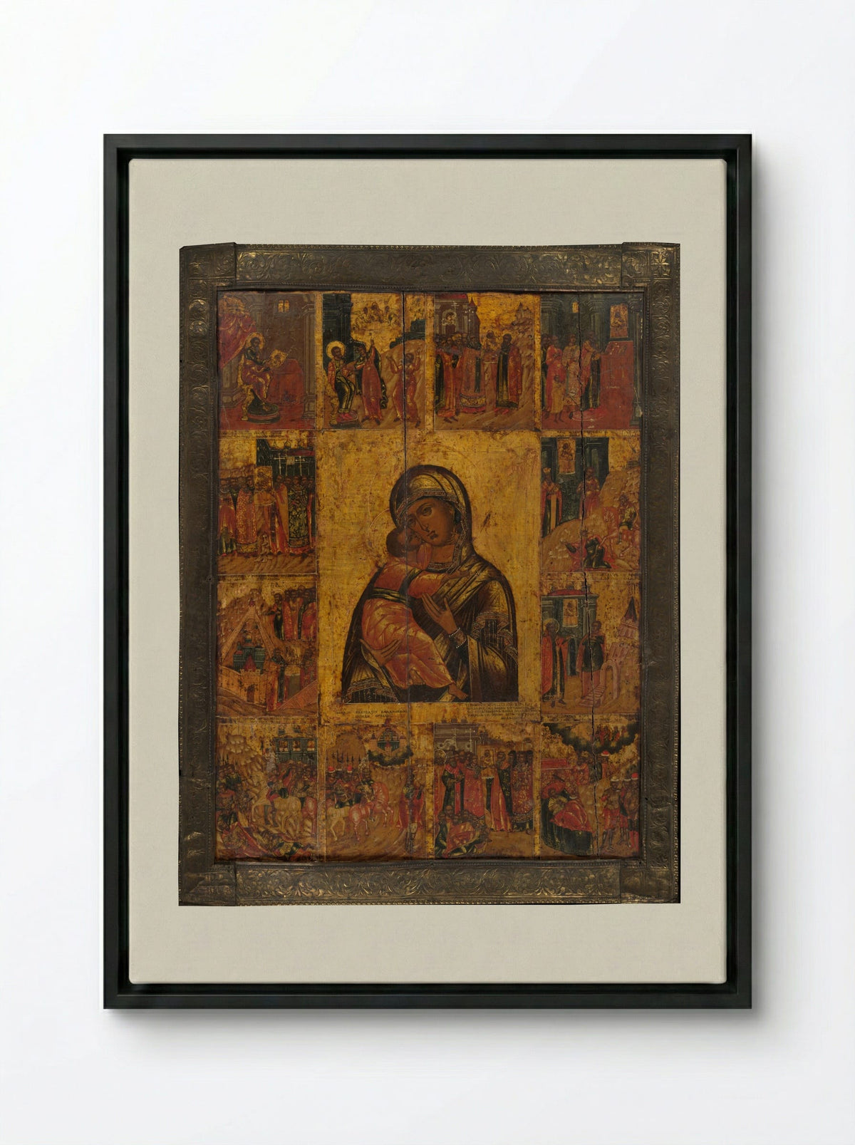 The Virgin of Vladimir with Twelve Scenes - Fine Art Print - Framed Canvas Black