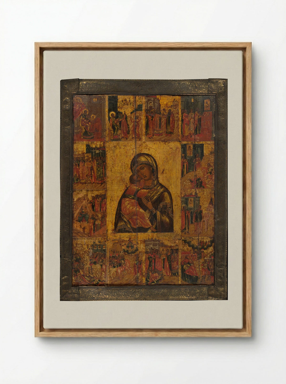 The Virgin of Vladimir with Twelve Scenes - Fine Art Print - Framed Canvas Wood