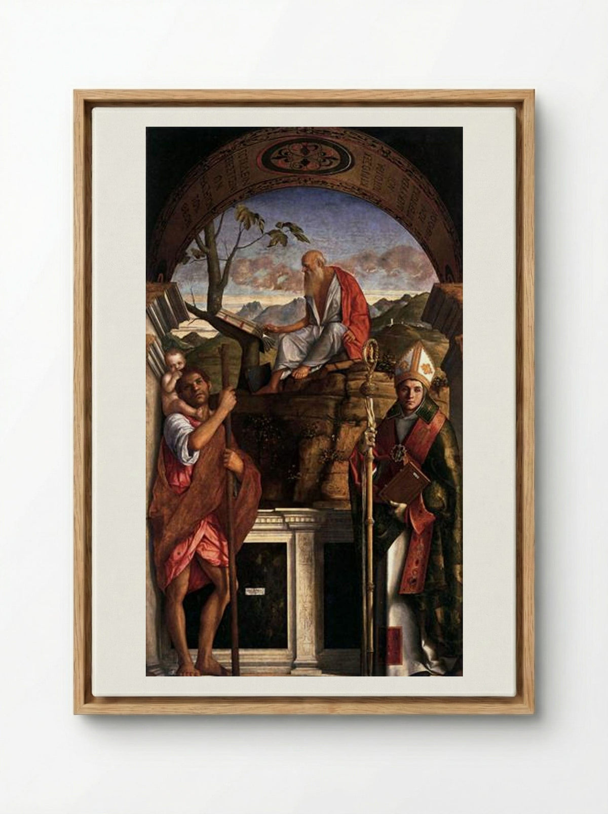 St. Jerome, St. Christopher and St. Augustine - Giovanni Bellini - Framed Canvas Wood