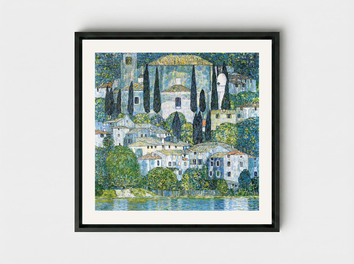 Kirche in Cassone - Gustav Klimt - Framed Canvas Black