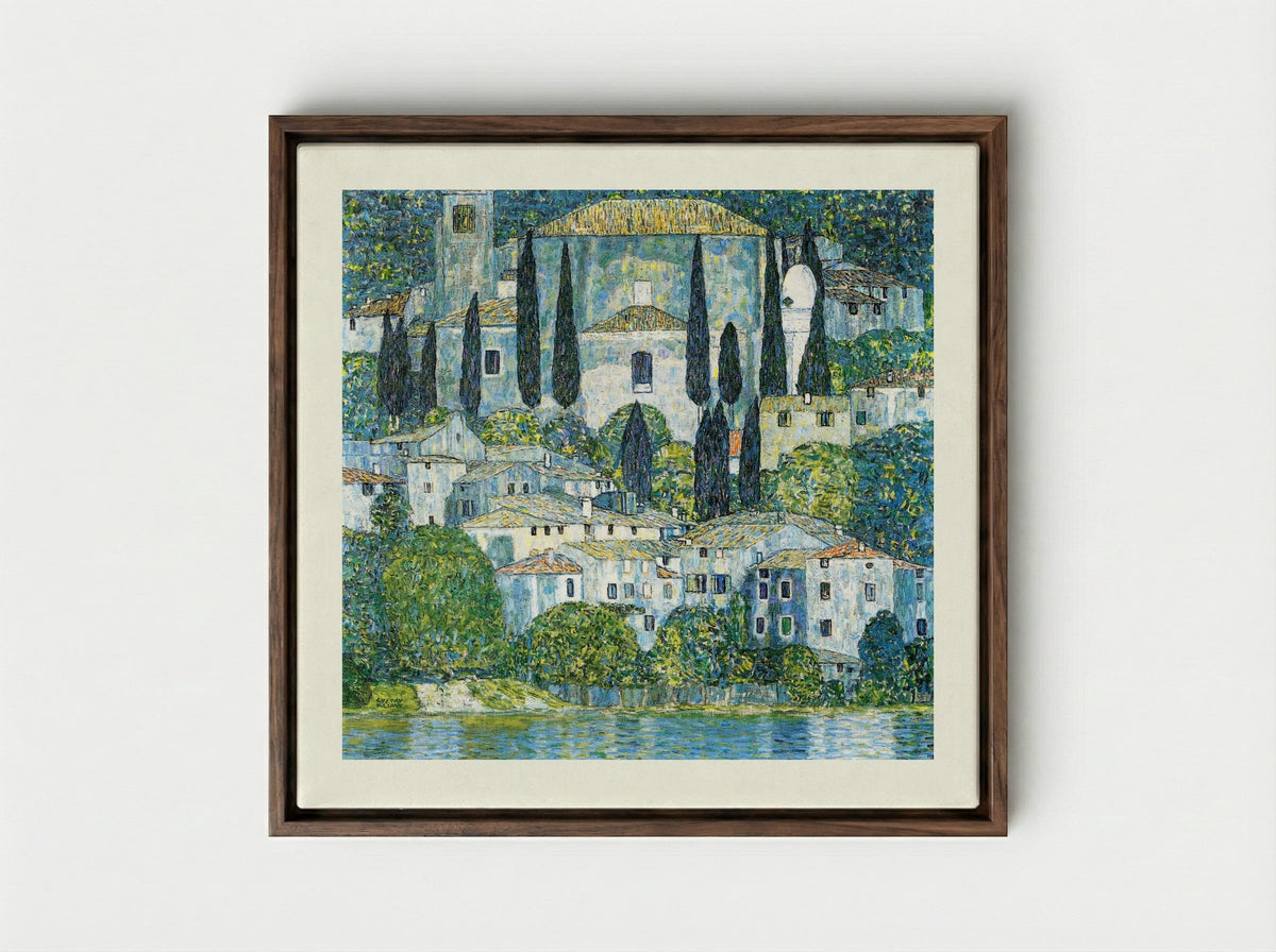 Kirche in Cassone - Gustav Klimt - Framed Canvas Dark Wood