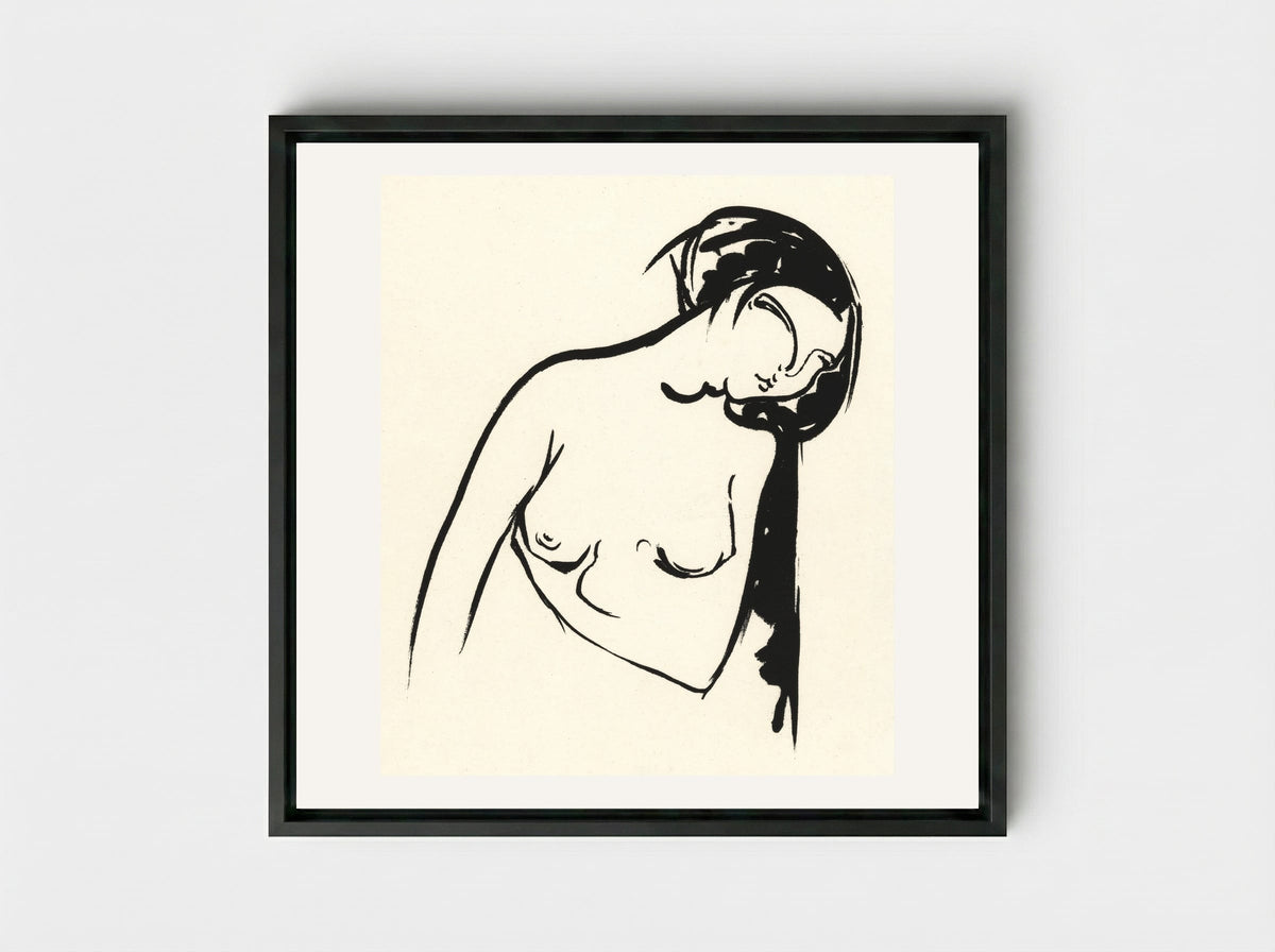 Naakte vrouw die haar borst aanraakt (Nude Woman Touching Her Breast) - Henri Jonas - Framed Canvas Black