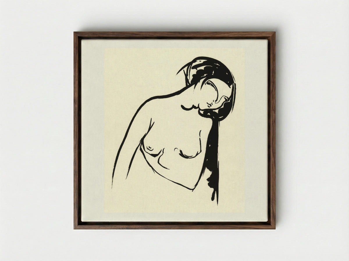 Naakte vrouw die haar borst aanraakt (Nude Woman Touching Her Breast) - Henri Jonas - Framed Canvas Dark Wood