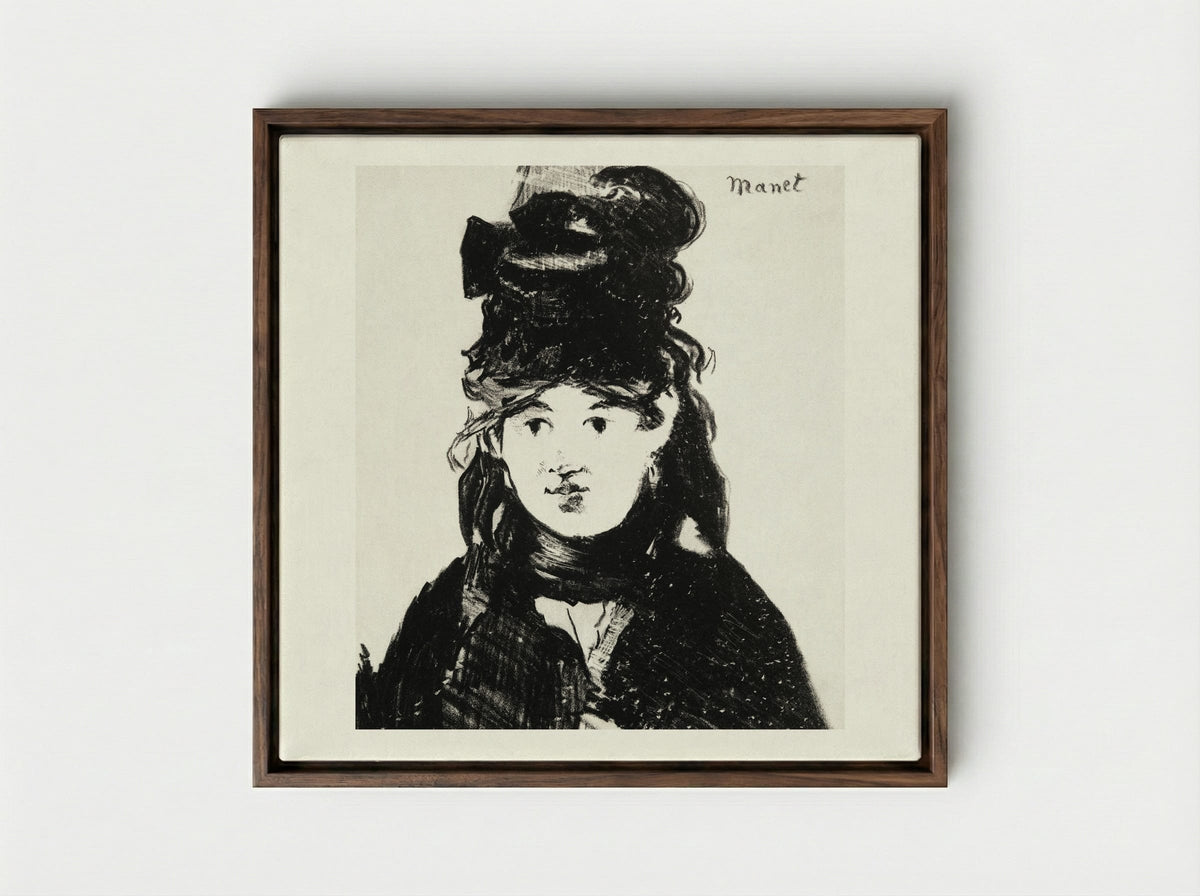 Berthe Morisot in Black - Édouard Manet - Framed Canvas Dark Wood