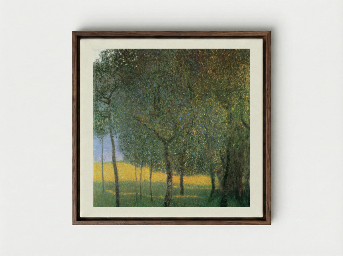Fruit Trees by Henri Rousseau – Naïve Art Orchard Landscape Print - Framed Canvas Dark Wood