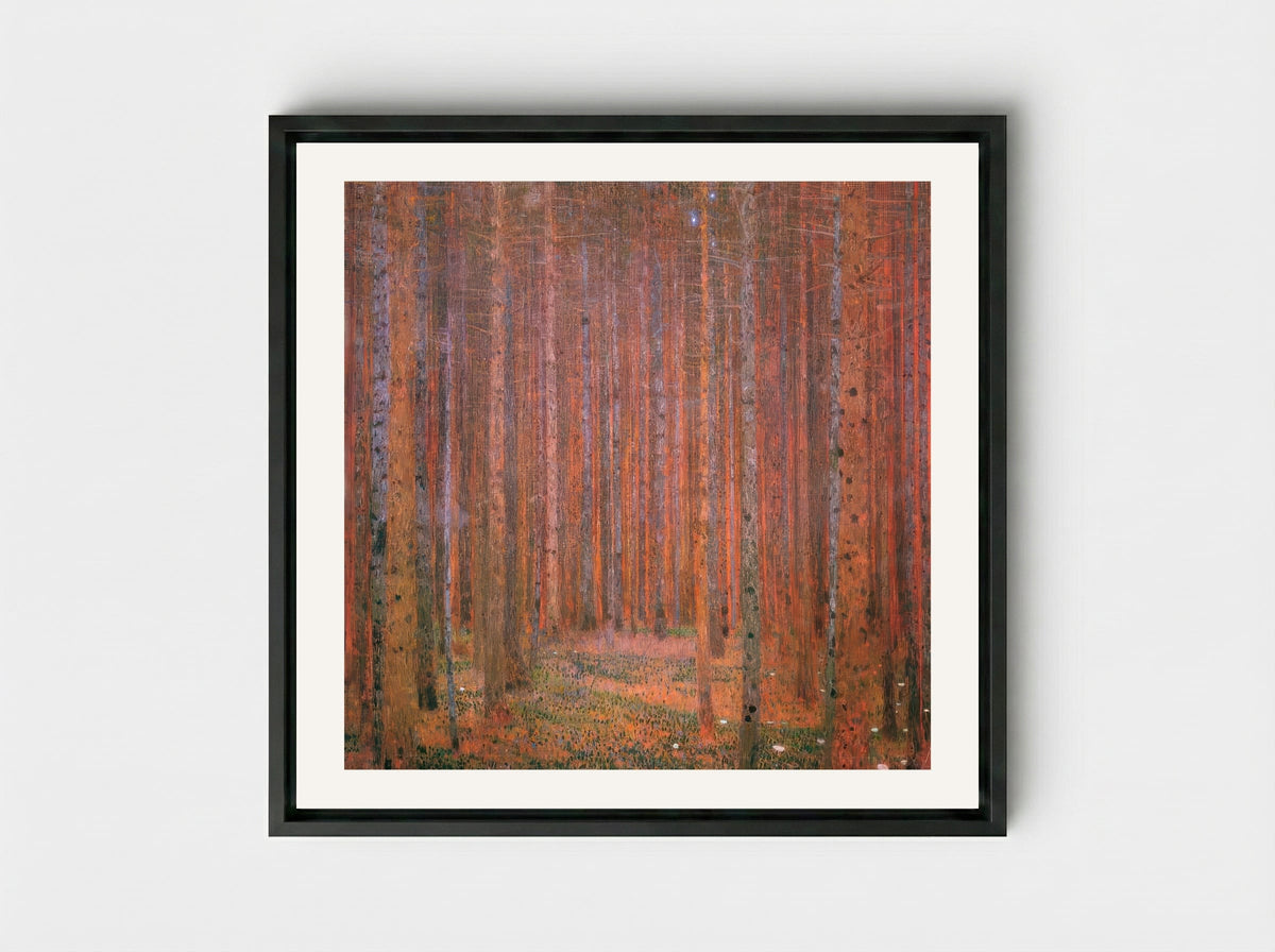 Fir Forest by Henri Rousseau – Dreamlike Woodland Landscape Art Print - Framed Canvas Black