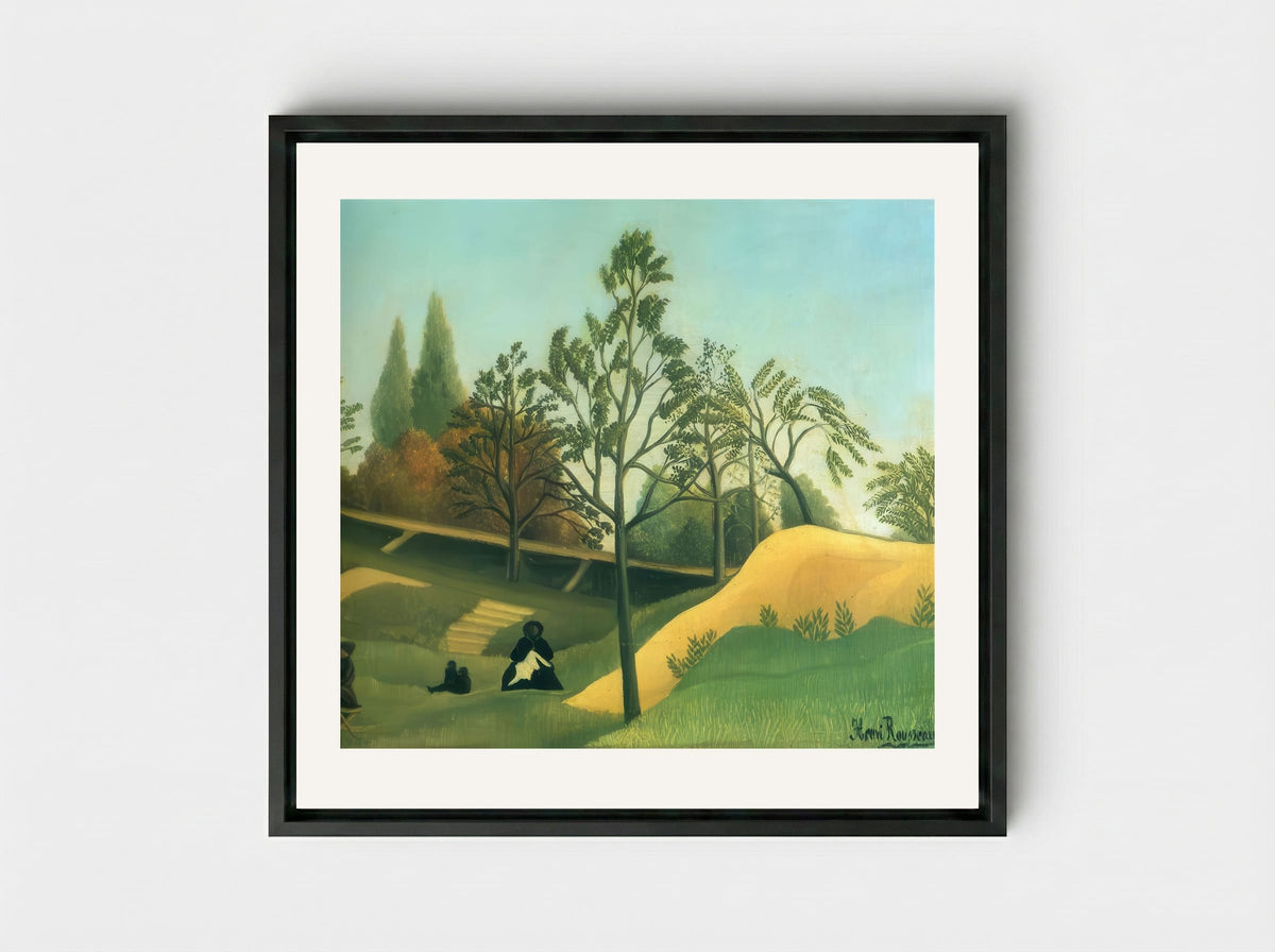 View of the Fortifications by Henri Rousseau – Naïve Art Urban Landscape Print - Framed Canvas Black