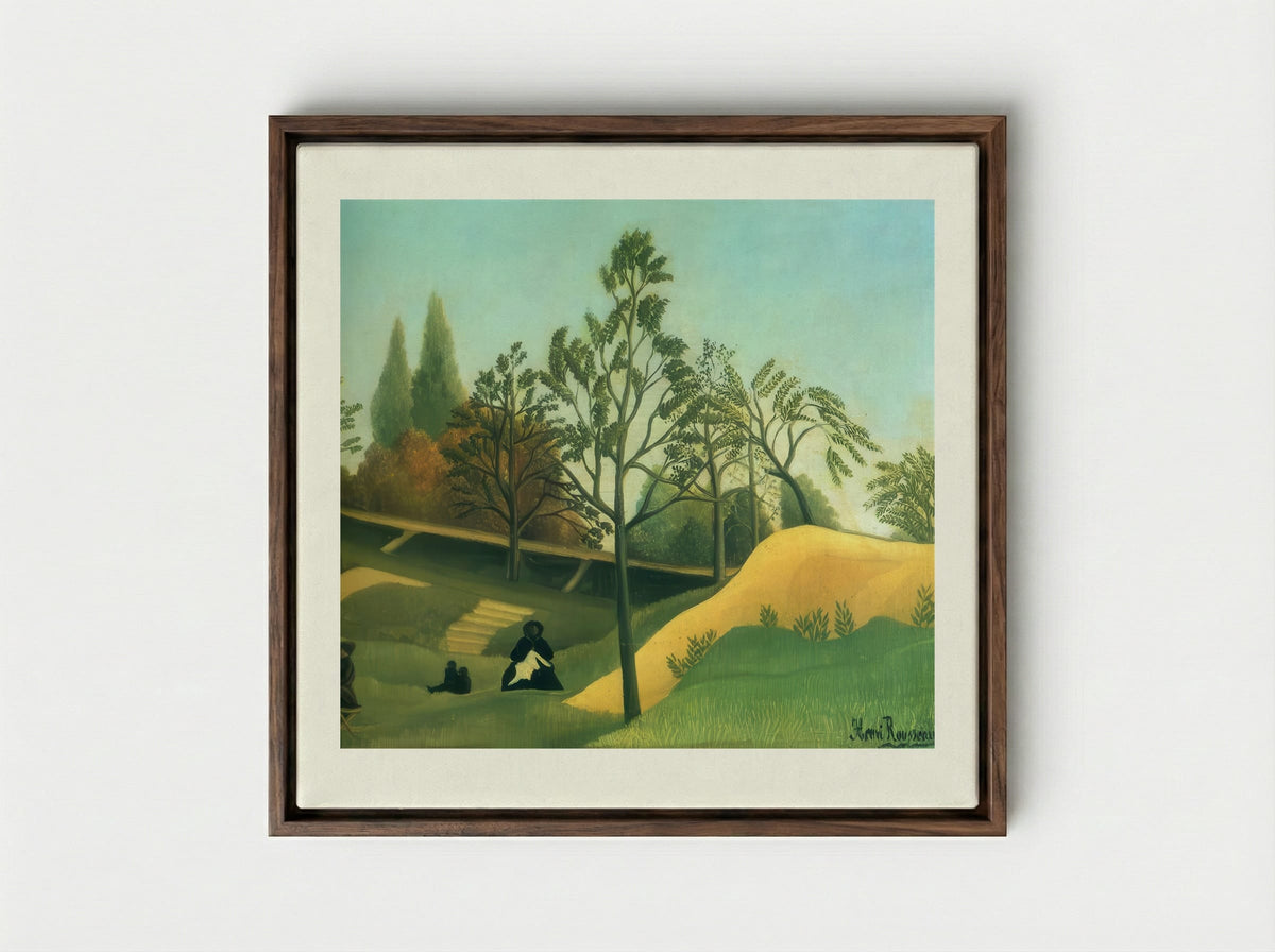 View of the Fortifications by Henri Rousseau – Naïve Art Urban Landscape Print - Framed Canvas Dark Wood