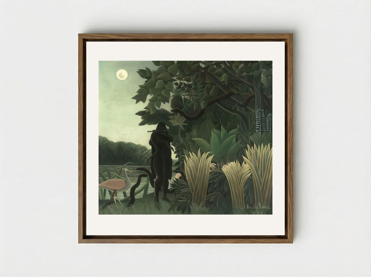 The Snake Charmer by Henri Rousseau – Naïve Art Jungle Mystery Print - Framed Canvas Wood