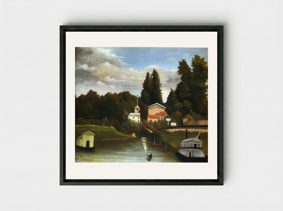 The Mill by Henri Rousseau – Naïve Art Village Landscape Print - Framed Canvas Black