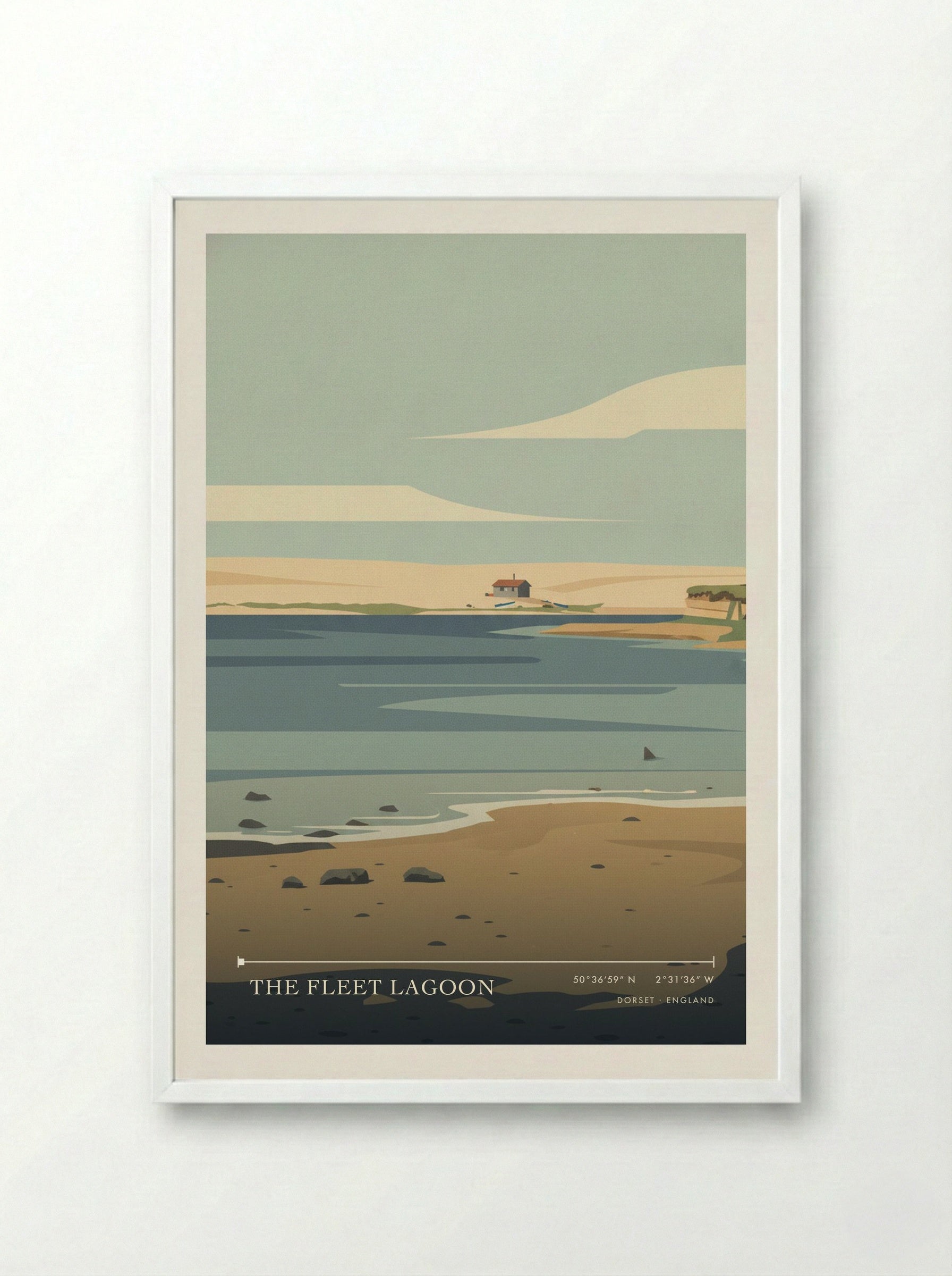 The Fleet Lagoon Dorset England Travel Poster - Framed Print White