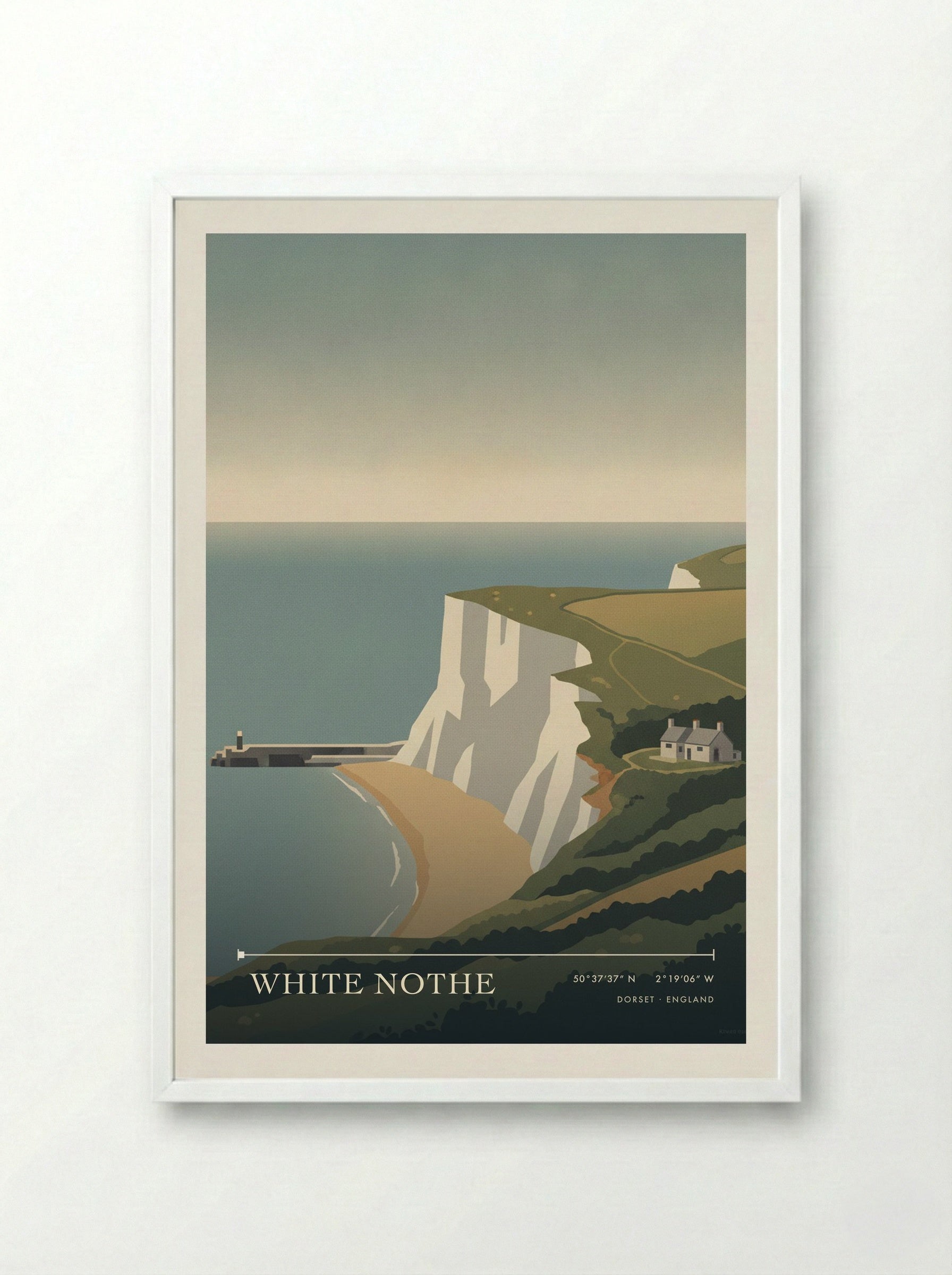 White Nothe Dorset England Travel Poster - Framed Print White