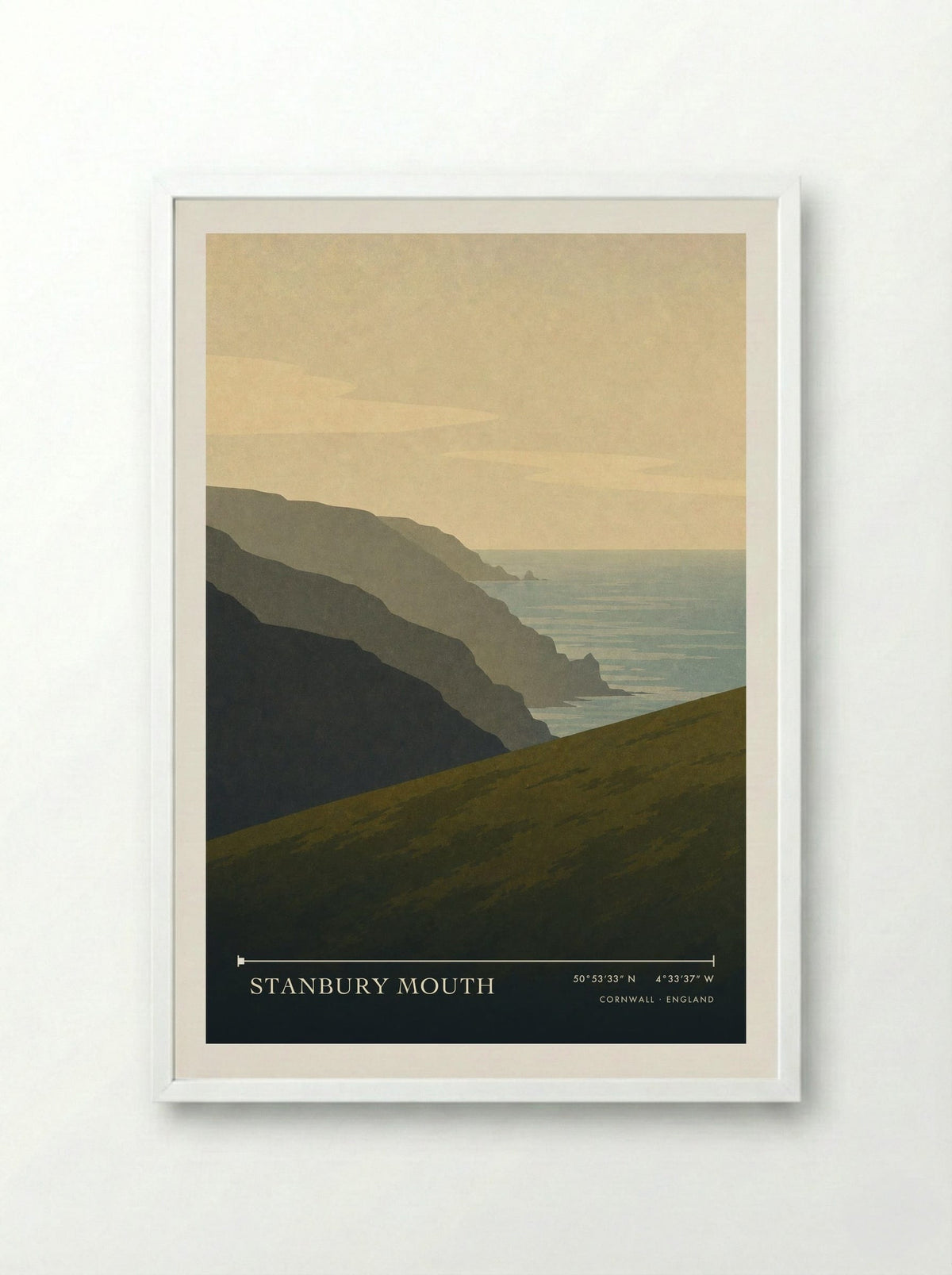 Stanbury Mouth Cornwall England Travel Poster - Framed Print White