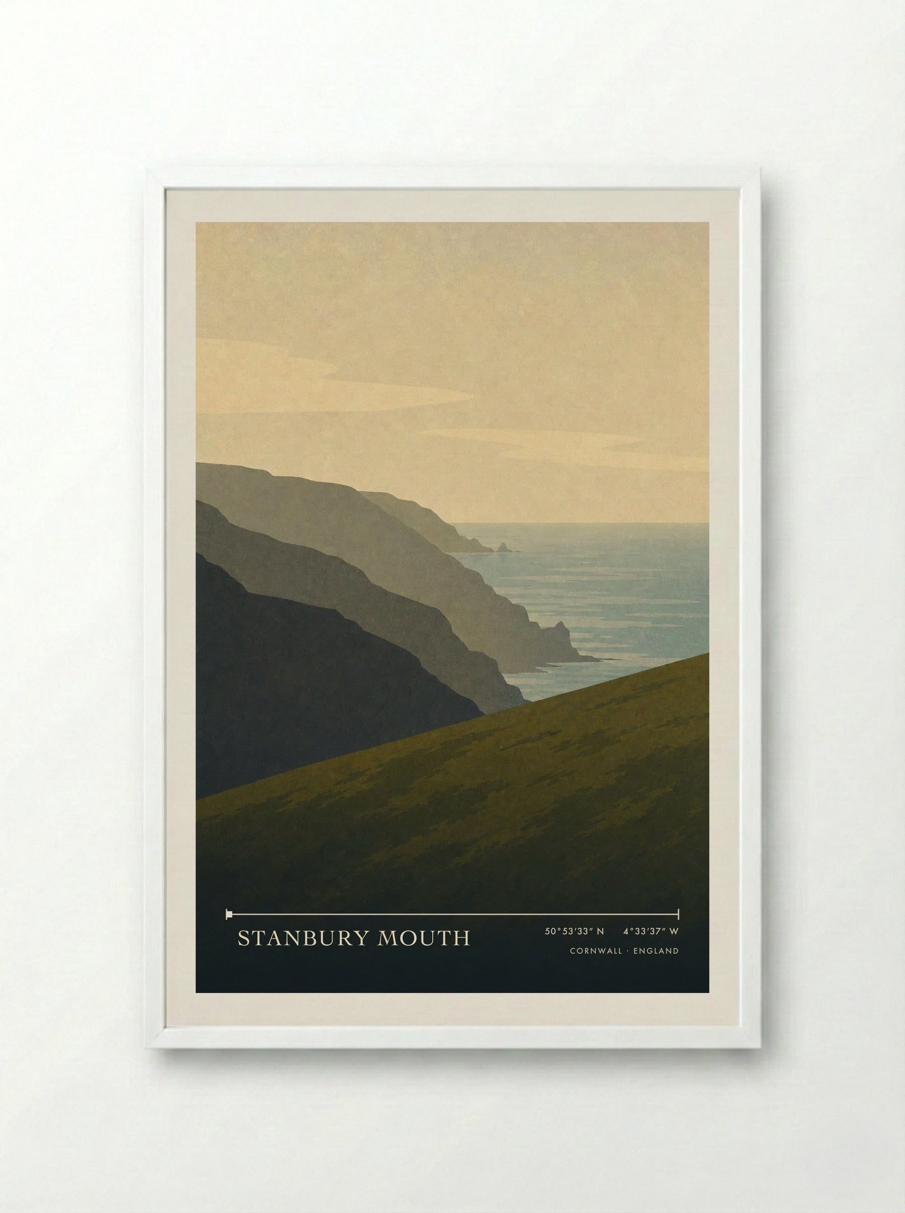 Stanbury Mouth Cornwall England Travel Poster - Framed Print White