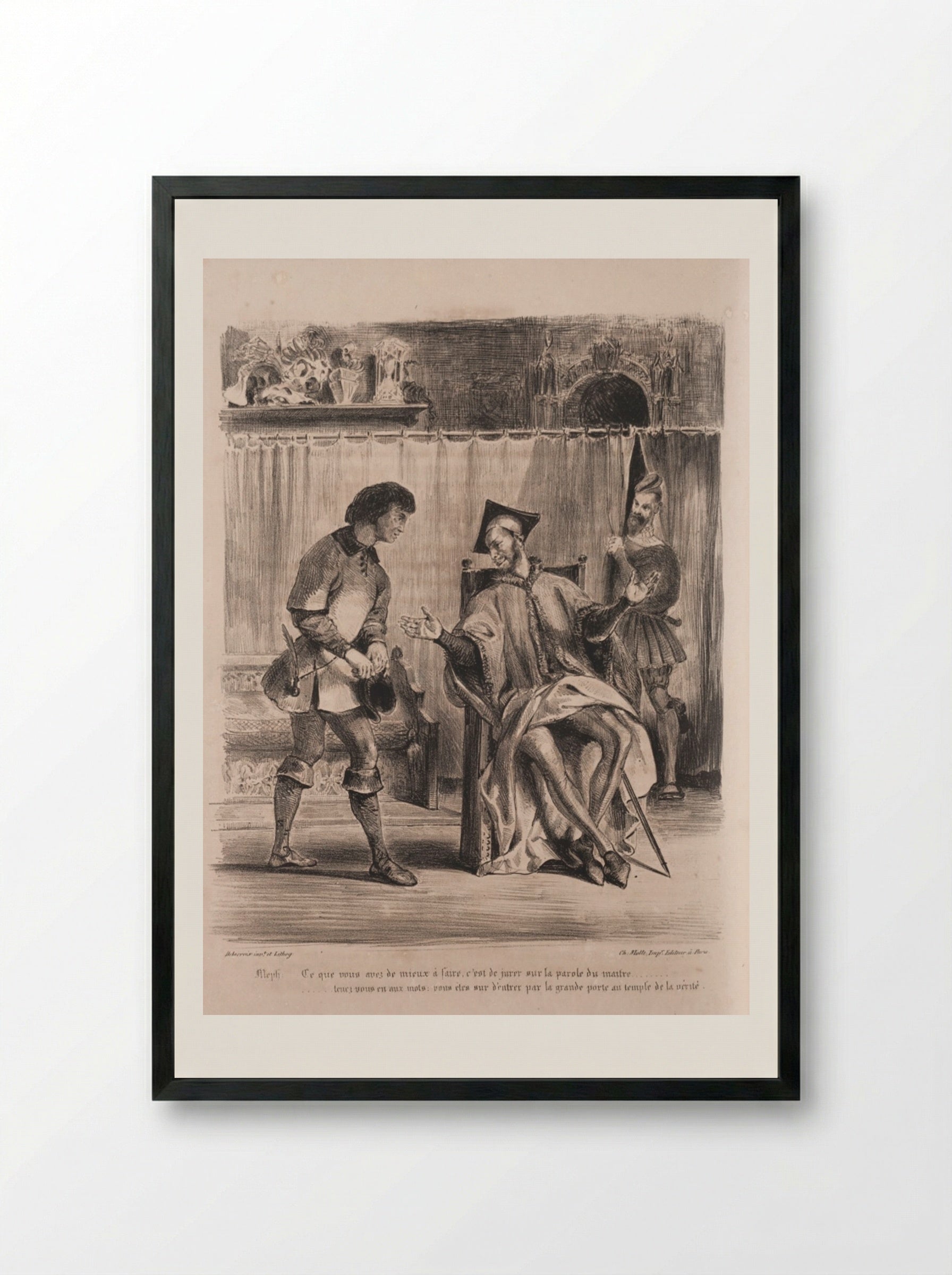 Méphistophélès receives the student - Eugène Delacroix - Framed Print Black
