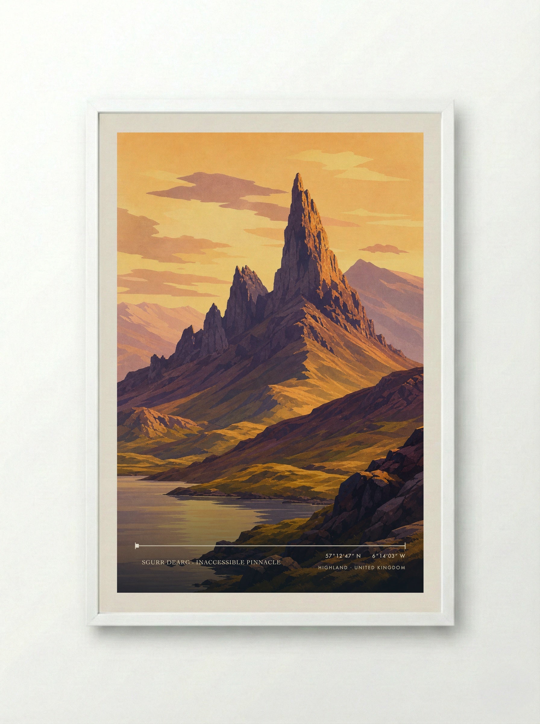 Sgurr Dearg - Inaccessible Pinnacle Highland United Kingdom Travel Poster - Framed Print White