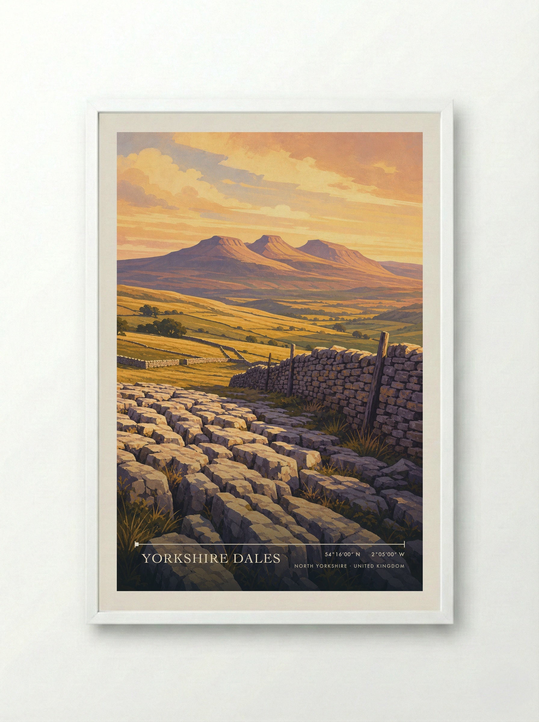 Yorkshire Dales North Yorkshire United Kingdom Travel Poster - Framed Print White