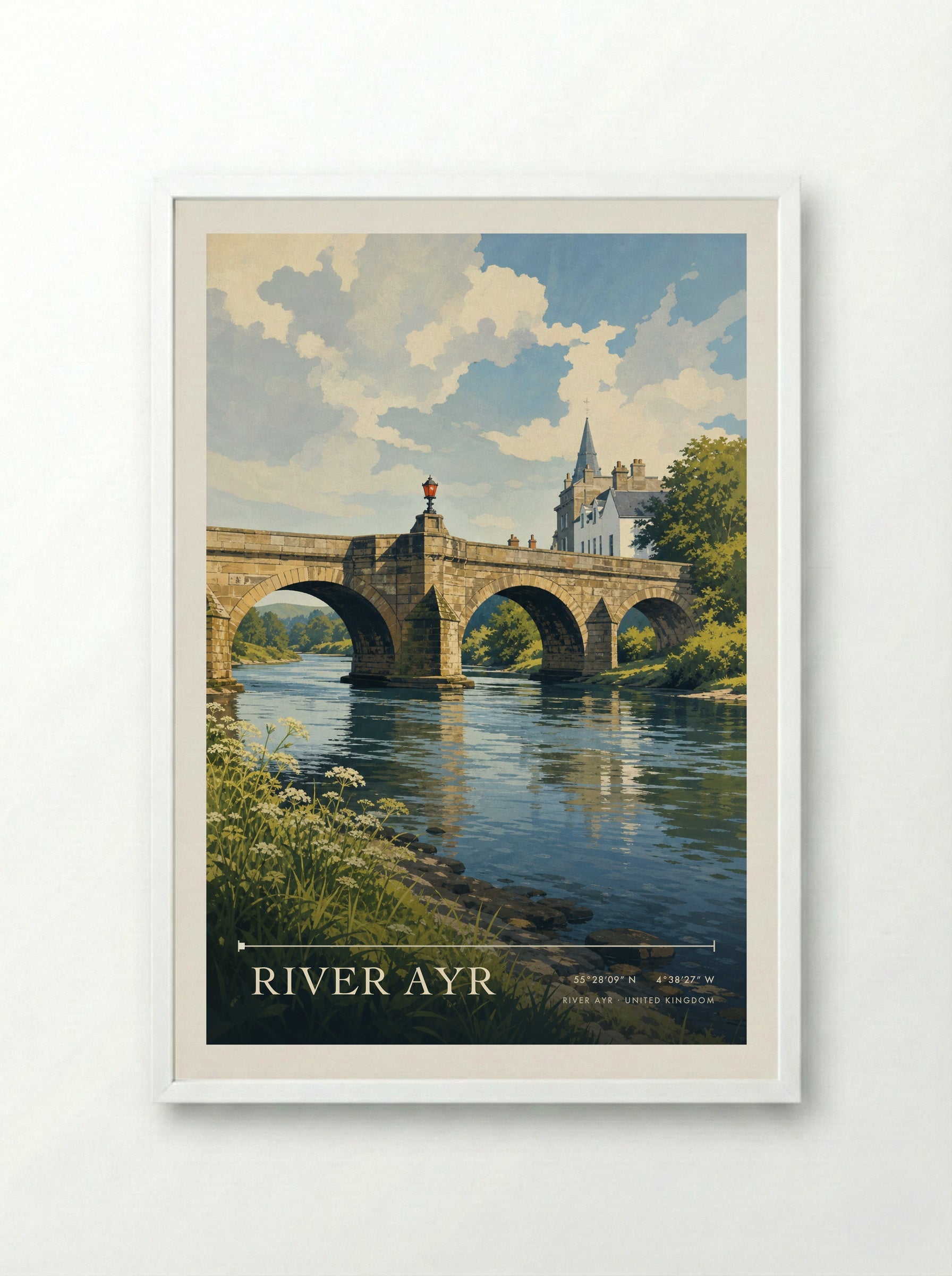 River Ayr United Kingdom Travel Poster - Framed Print White
