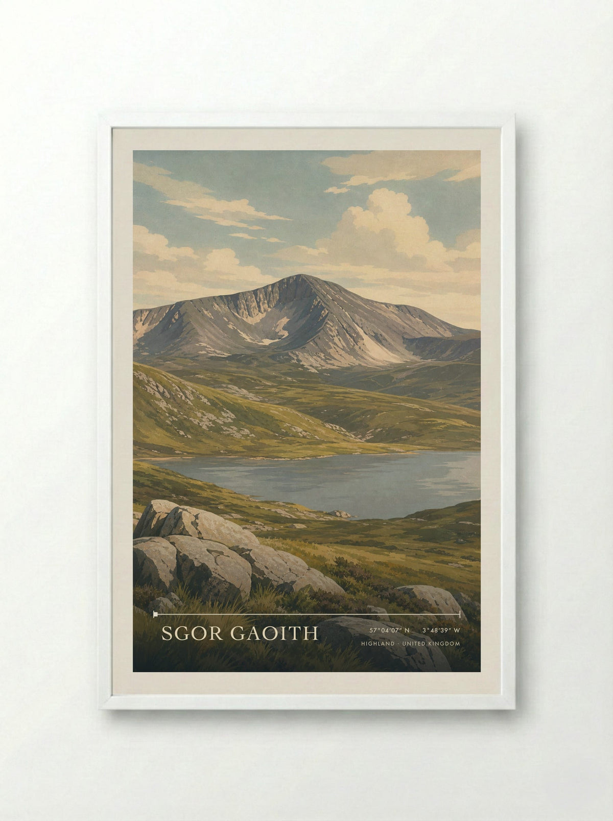 Sgor Gaoith Highland United Kingdom Travel Poster - Framed Print White
