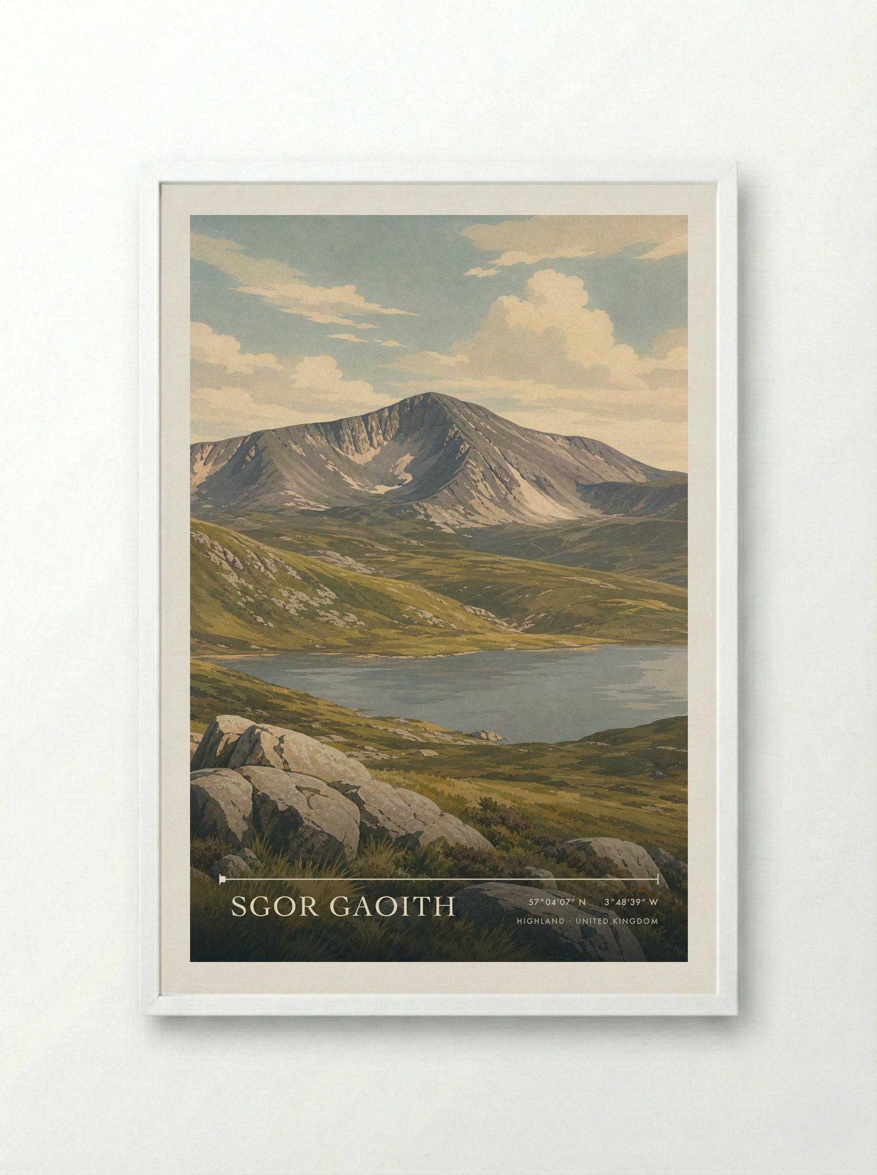 Sgor Gaoith Highland United Kingdom Travel Poster - Framed Print White