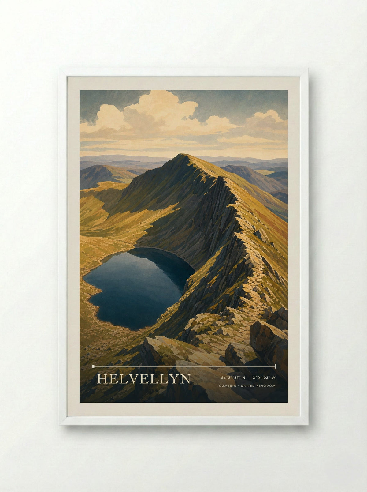 Helvellyn Cumbria United Kingdom Travel Poster - Framed Print White