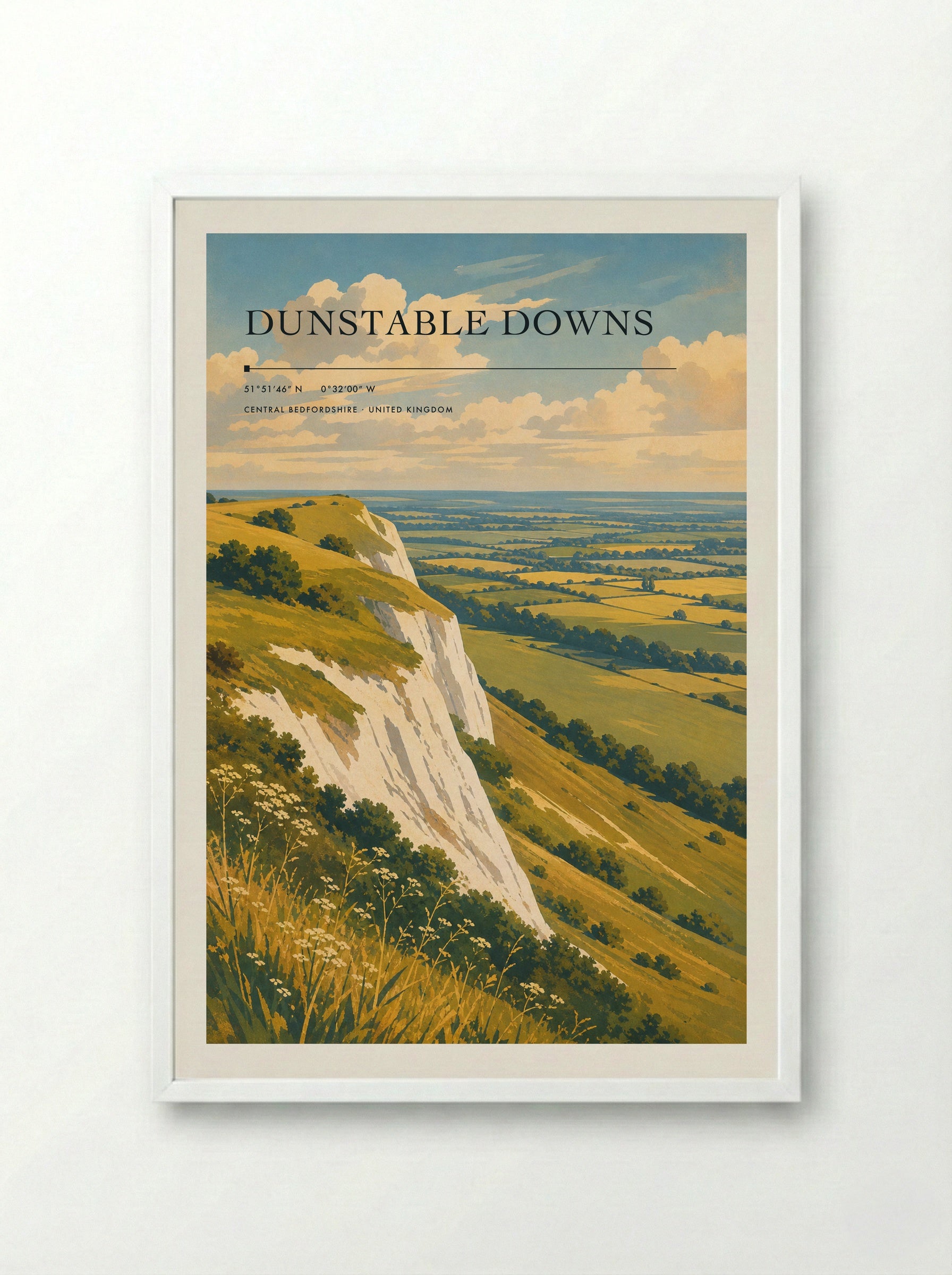Dunstable Downs Central Bedfordshire United Kingdom Travel Poster - Framed Print White