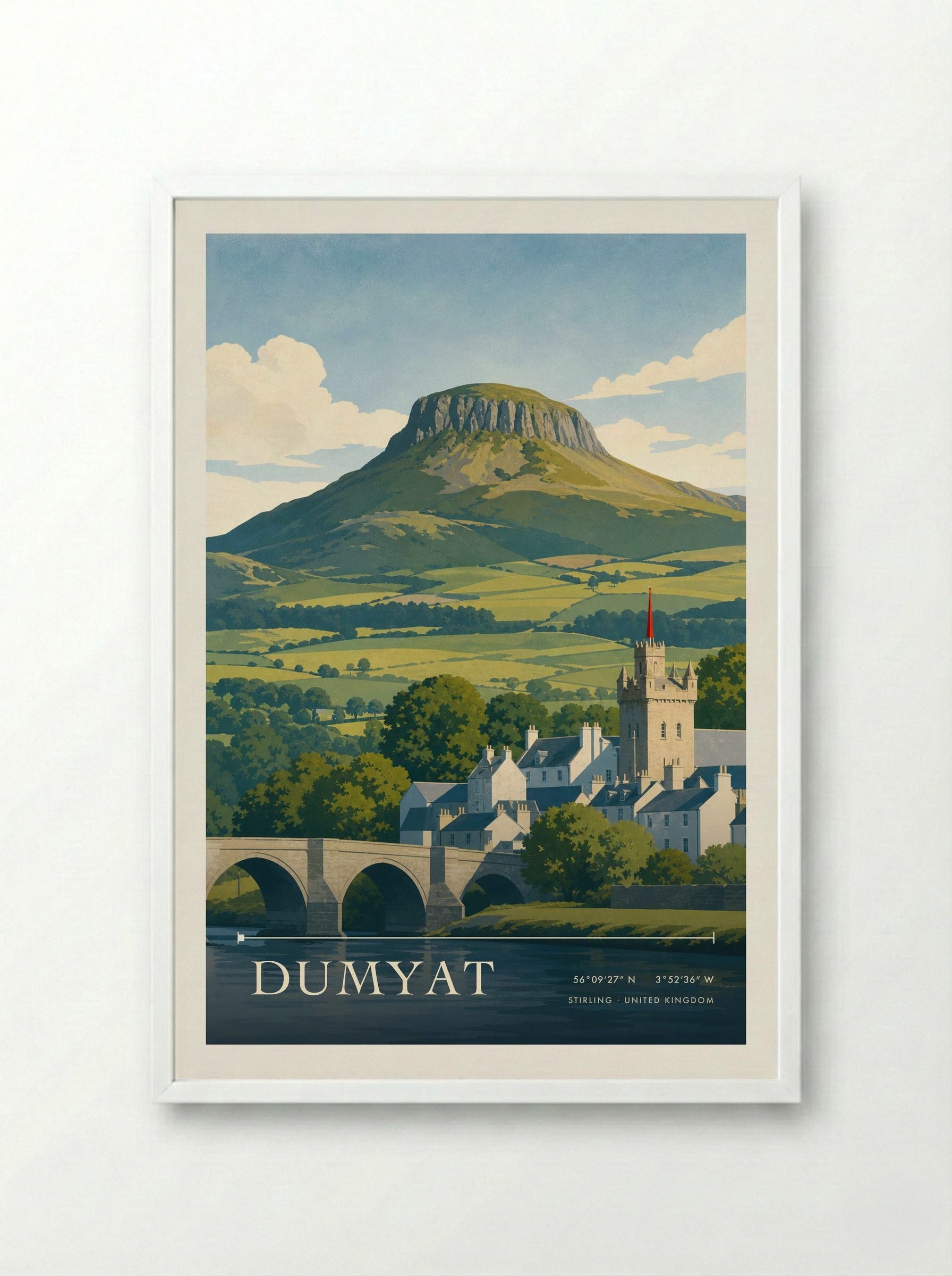 Dumyat Stirling United Kingdom Travel Poster - Framed Print White