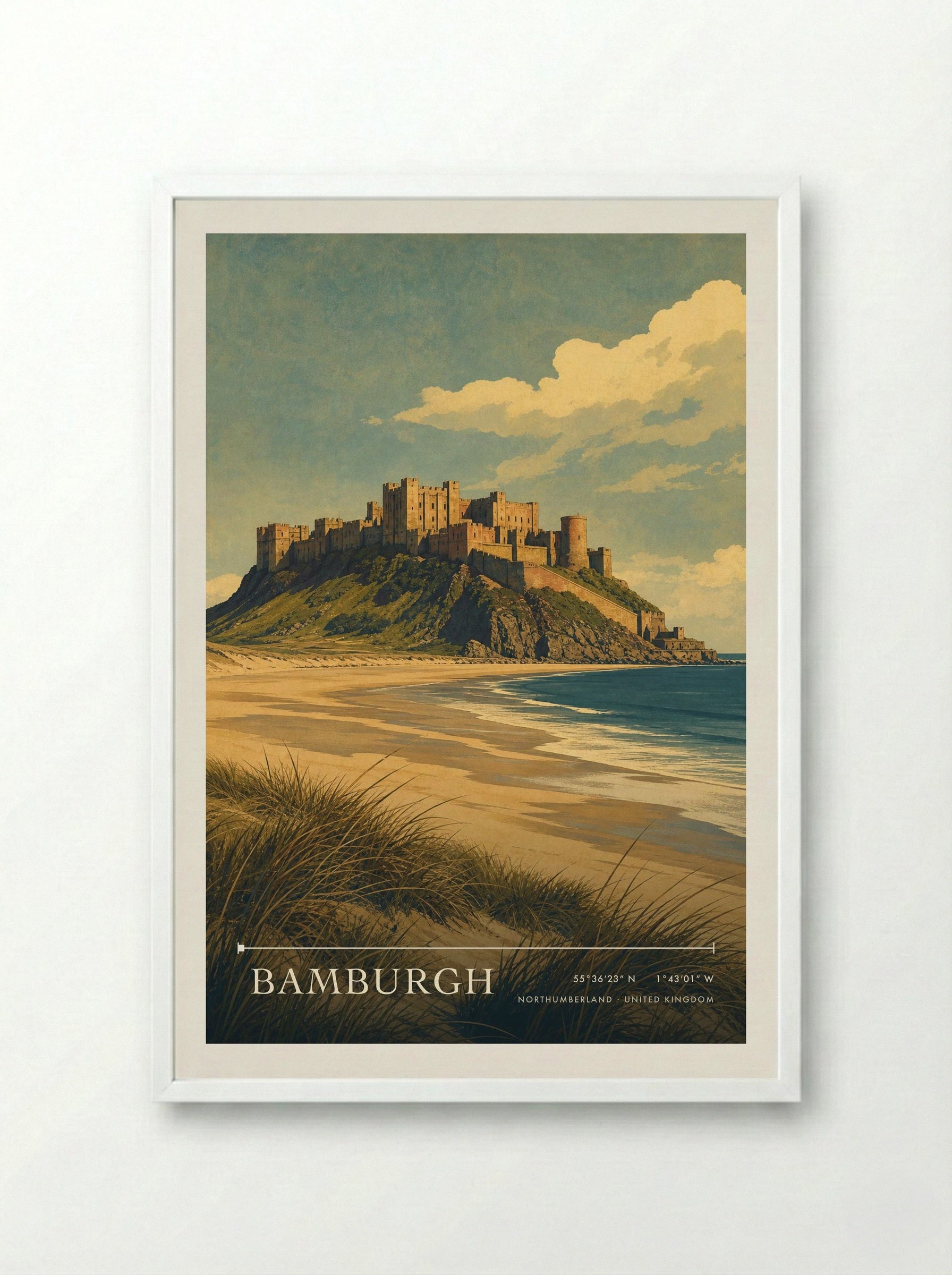 Bamburgh Northumberland United Kingdom Travel Poster - Framed Print White