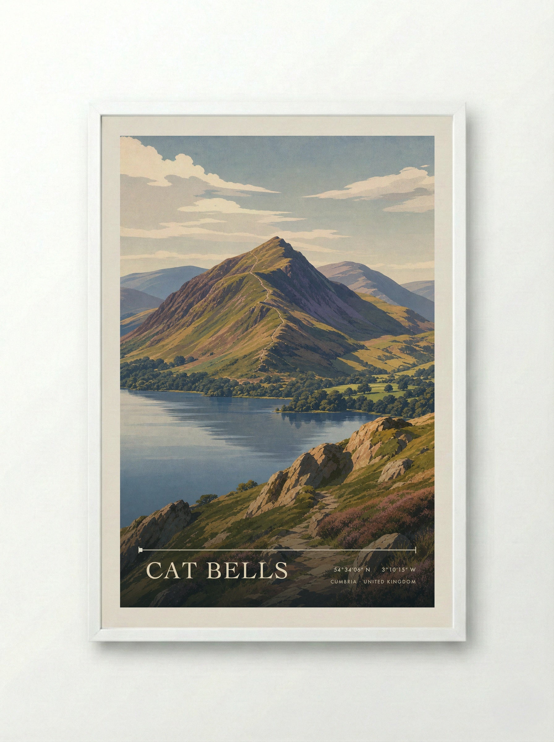 Cat Bells Cumbria United Kingdom Travel Poster - Framed Print White