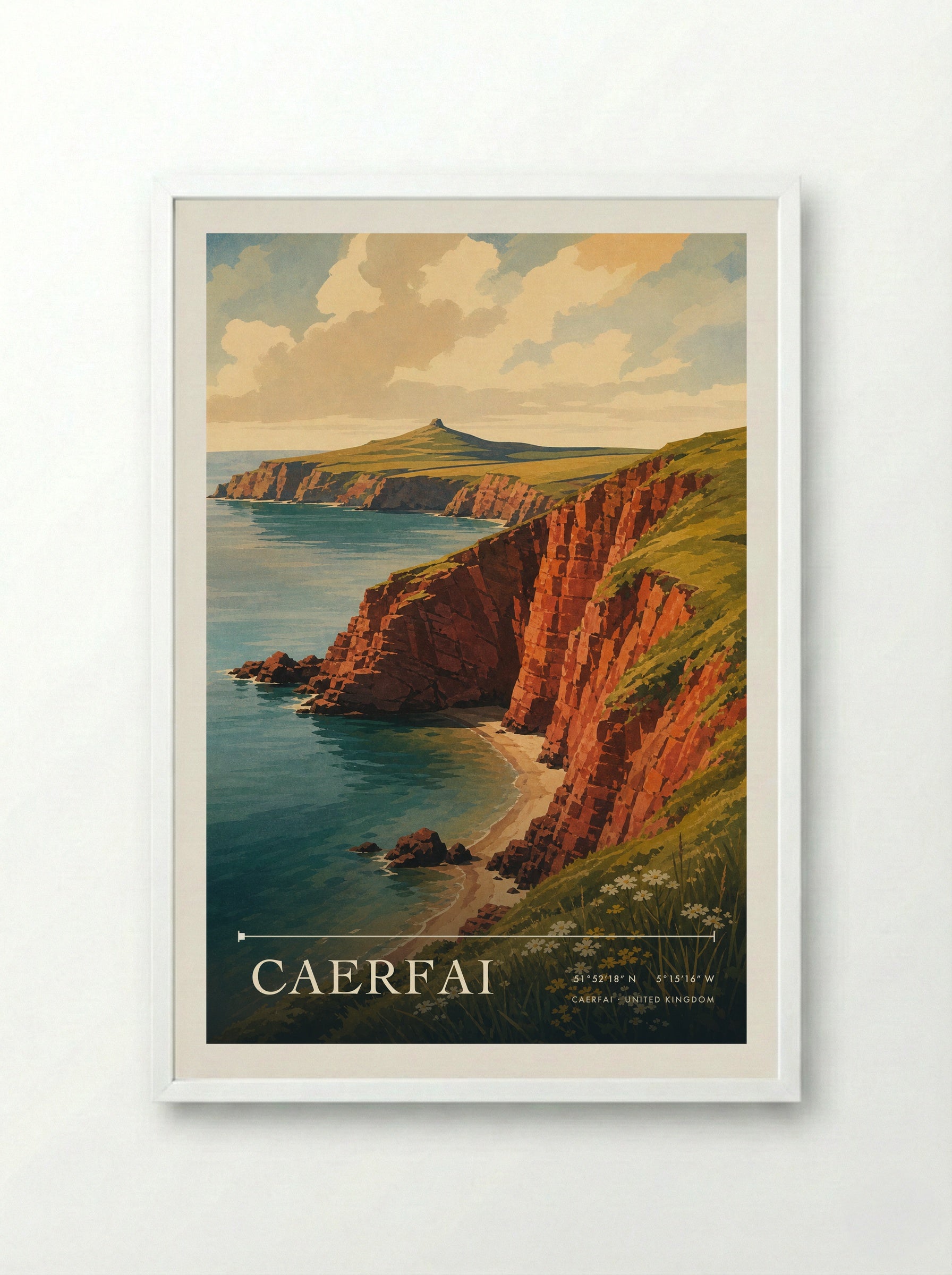 Caerfai United Kingdom Travel Poster - Framed Print White